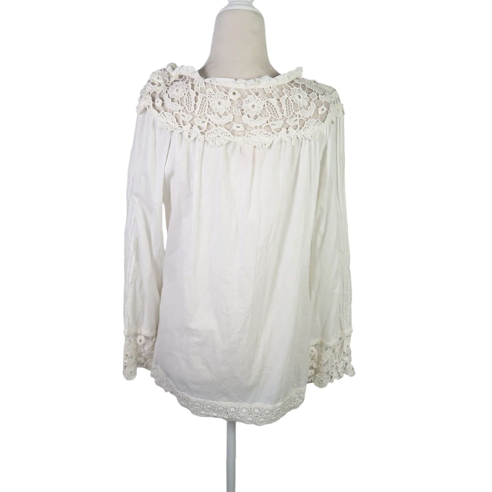 Vintage Sundance Cream Lace Trim Peasant Top Small Blouse Women Long Sleeve Bohemian Hippie 100% Cotton Casual Size S / US 4 / IT 40 - 4 Thumbnail