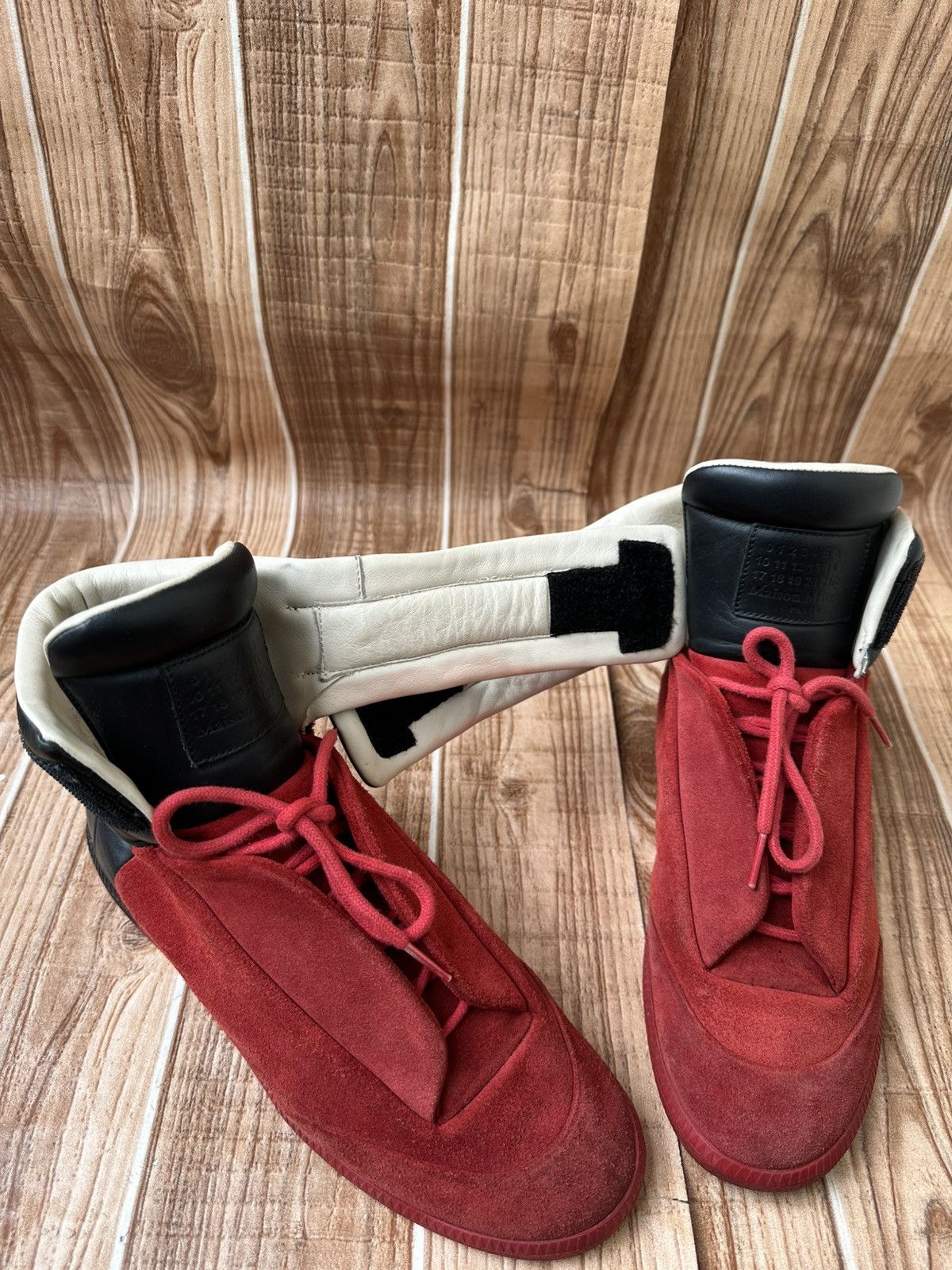 Maison Margiela 👀Maison Margiela Red Leather Suede Futures Hightops Size US 9 / EU 42 - 14 Thumbnail