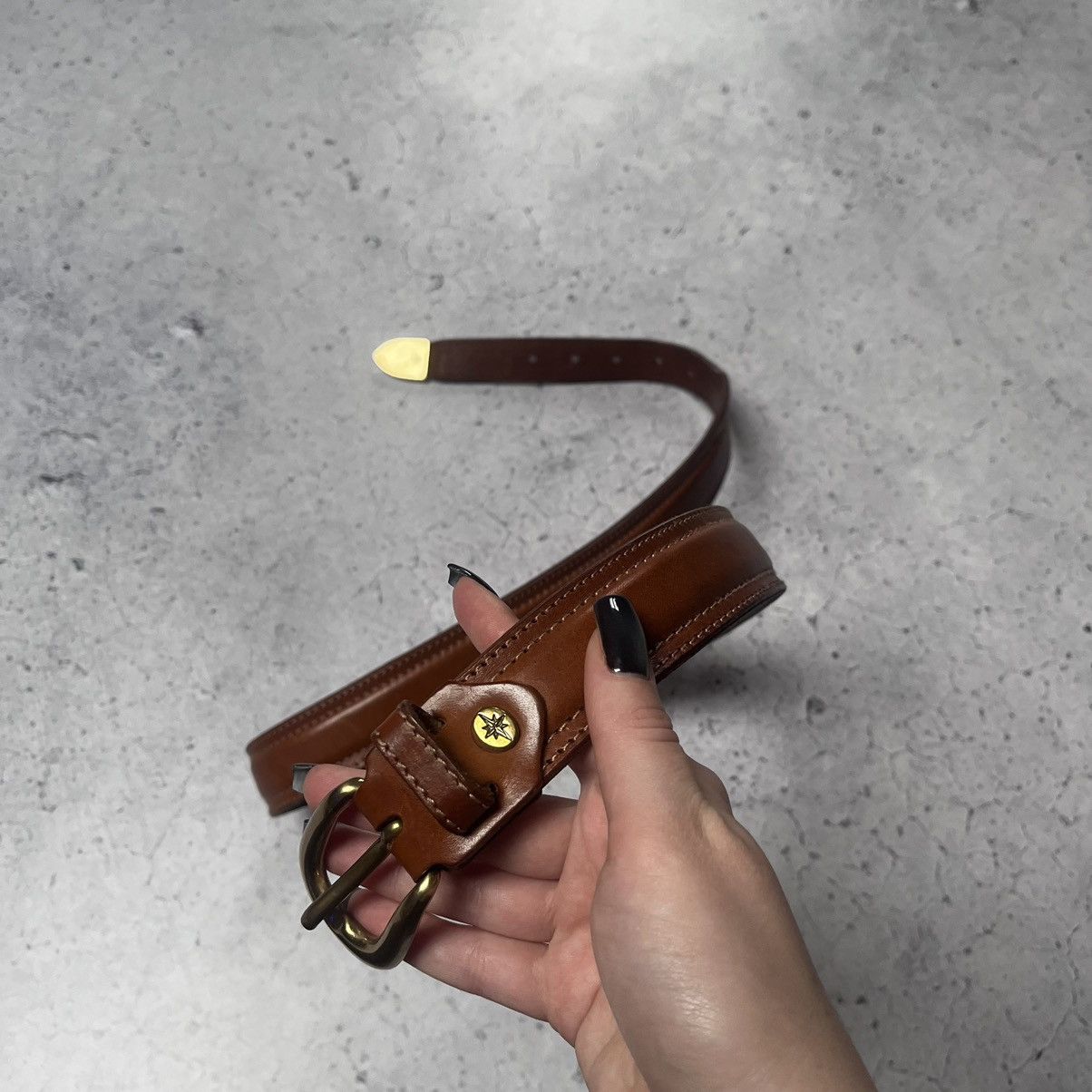 Designer × Japanese Brand × Vintage Brown Leather Belt Brass Hardware Italy Columbus Hype 00s Size ONE SIZE - 15 Thumbnail