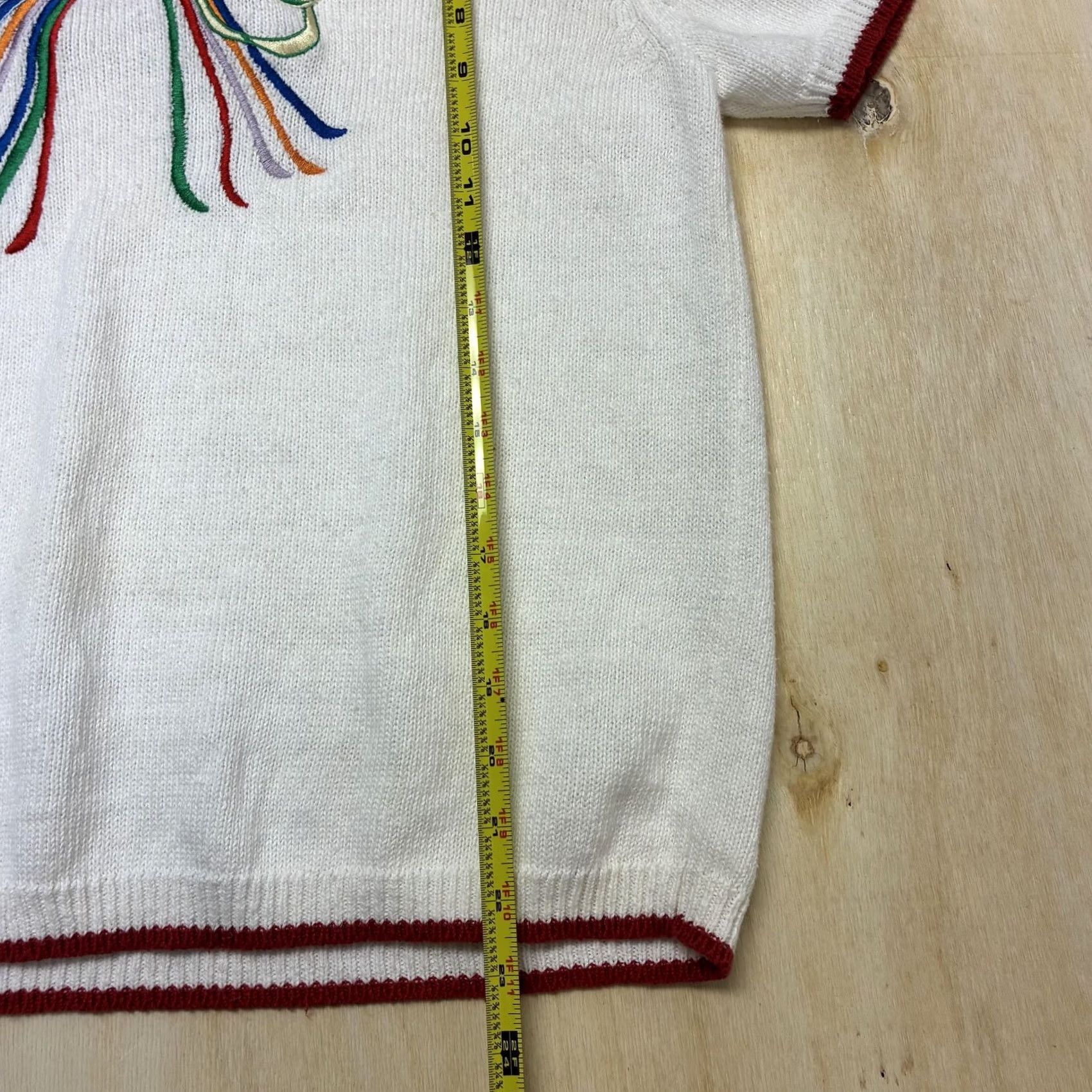 Vintage Maurada Sweater Womens Large White Short Sleeve Bow Embroidered Crewneck Knit Size L / US 10 / IT 46 - 6 Thumbnail