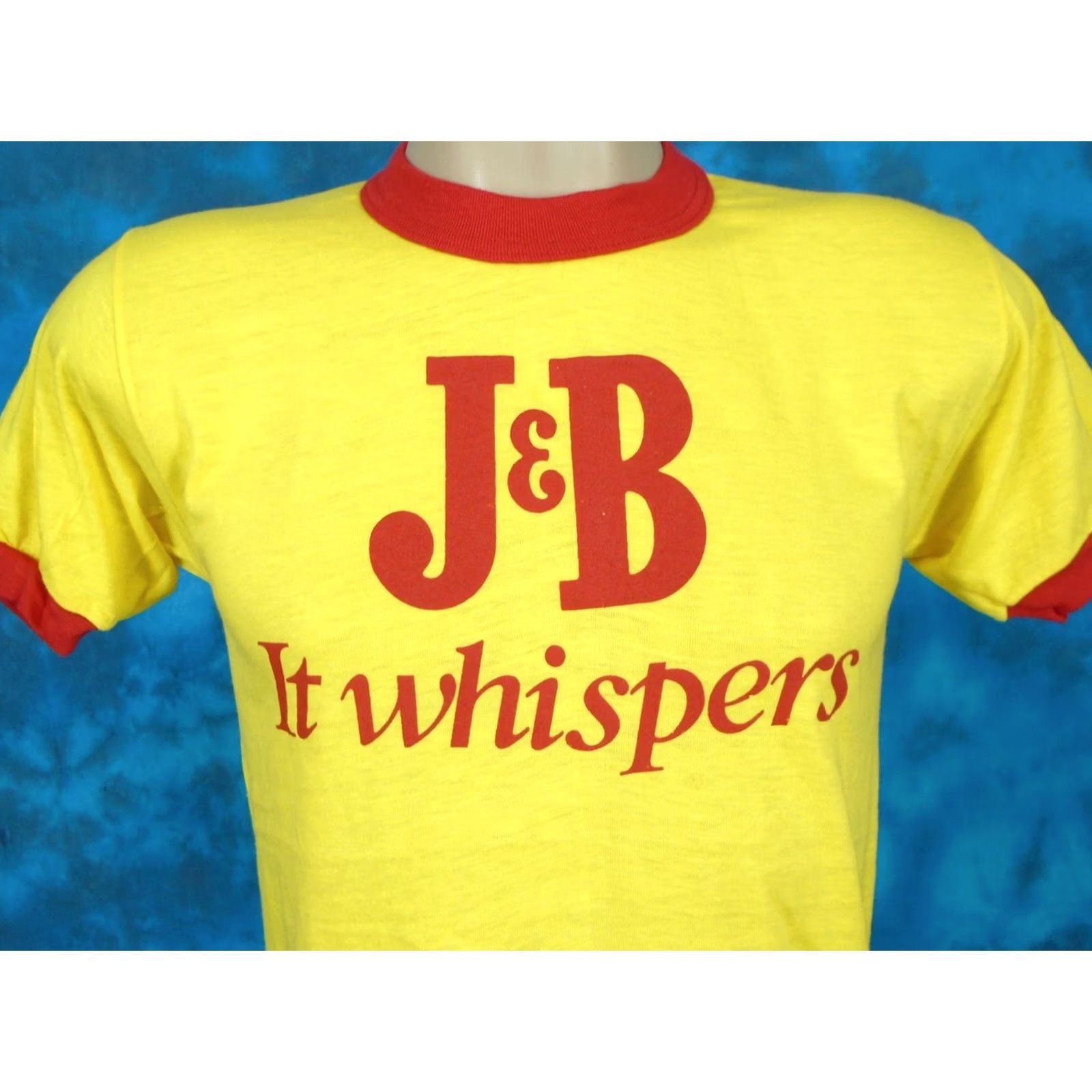 Vintage J&B T-Shirt Shirt XS Vintage 80s Yellow 50% Cotton/50% Polyester Deadstock Unwashed Paper Thin Mens Size US XS / EU 42 / 0 - 3 Thumbnail