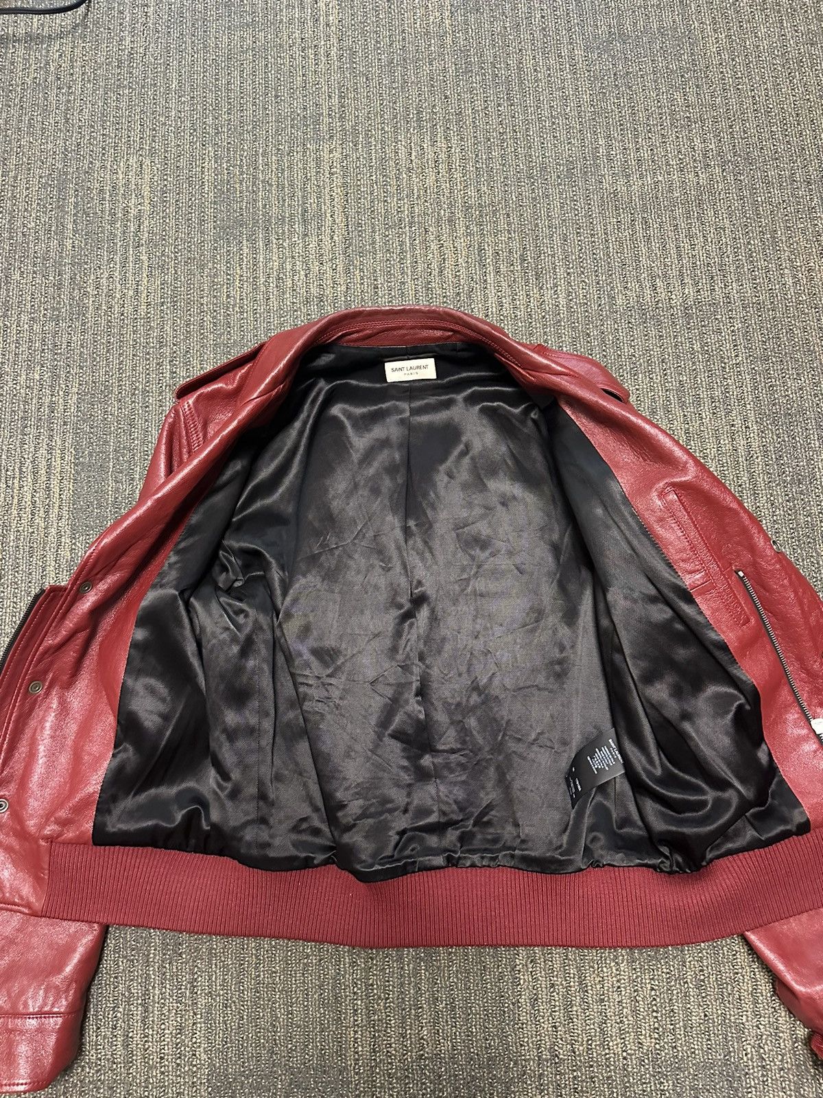 Saint Laurent Paris Saint Laurent Red Leather Varsity Jacket Size US M / EU 48-50 / 2 - 2 Thumbnail