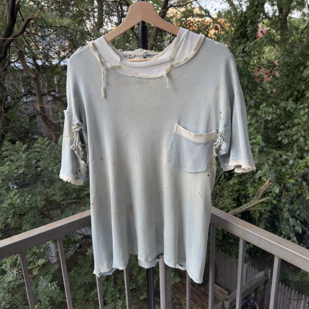 Vintage 40s Thrashed Distressed Safety Pin Pocket Tee ERD Grunge Size US L / EU 52-54 / 3 - 1 Thumbnail