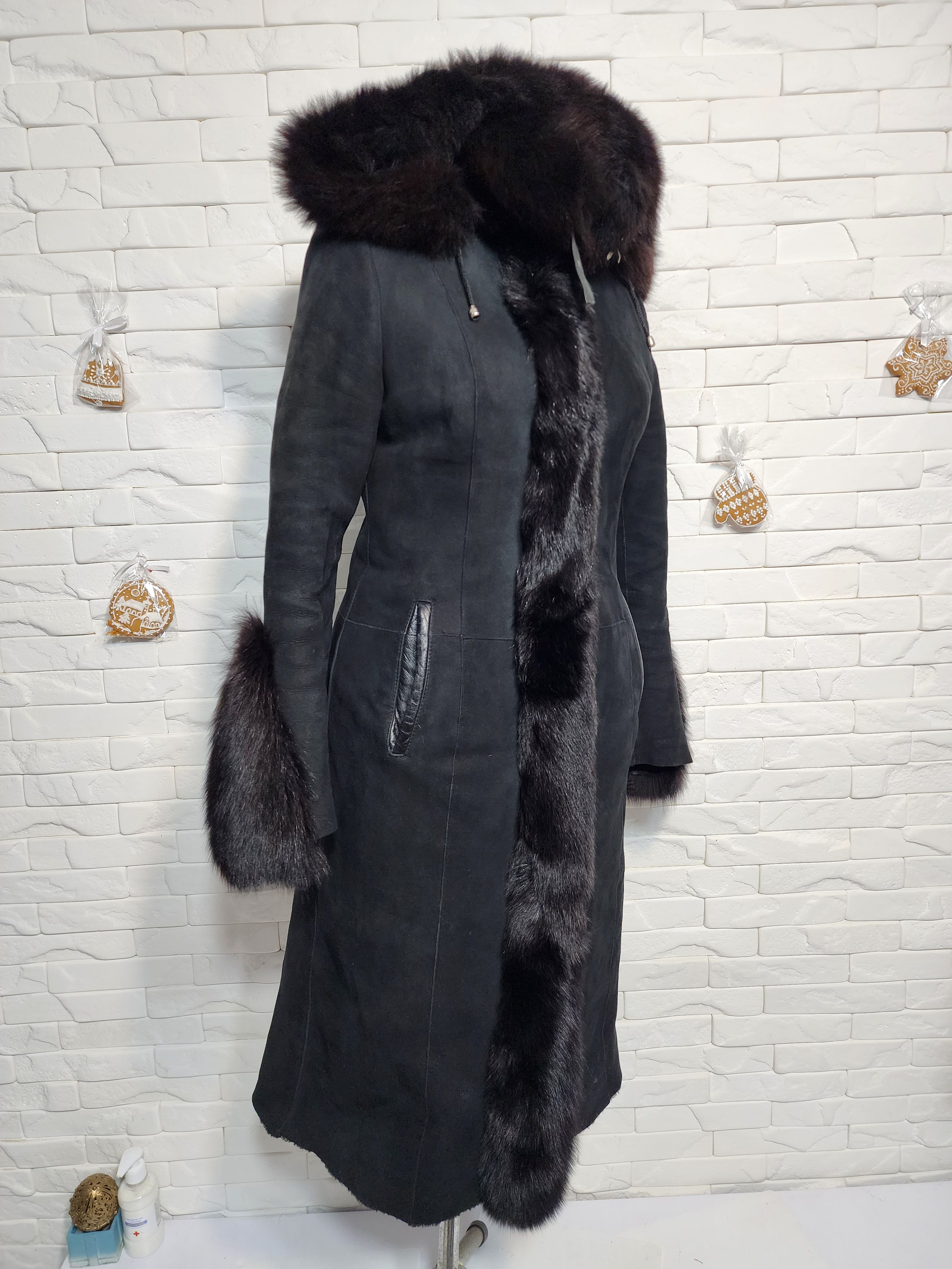 Furla Black Sheepskin Coat: Women's Genuine Fur Trim, Warm Hood Size S / US 4 / IT 40 - 3 Thumbnail