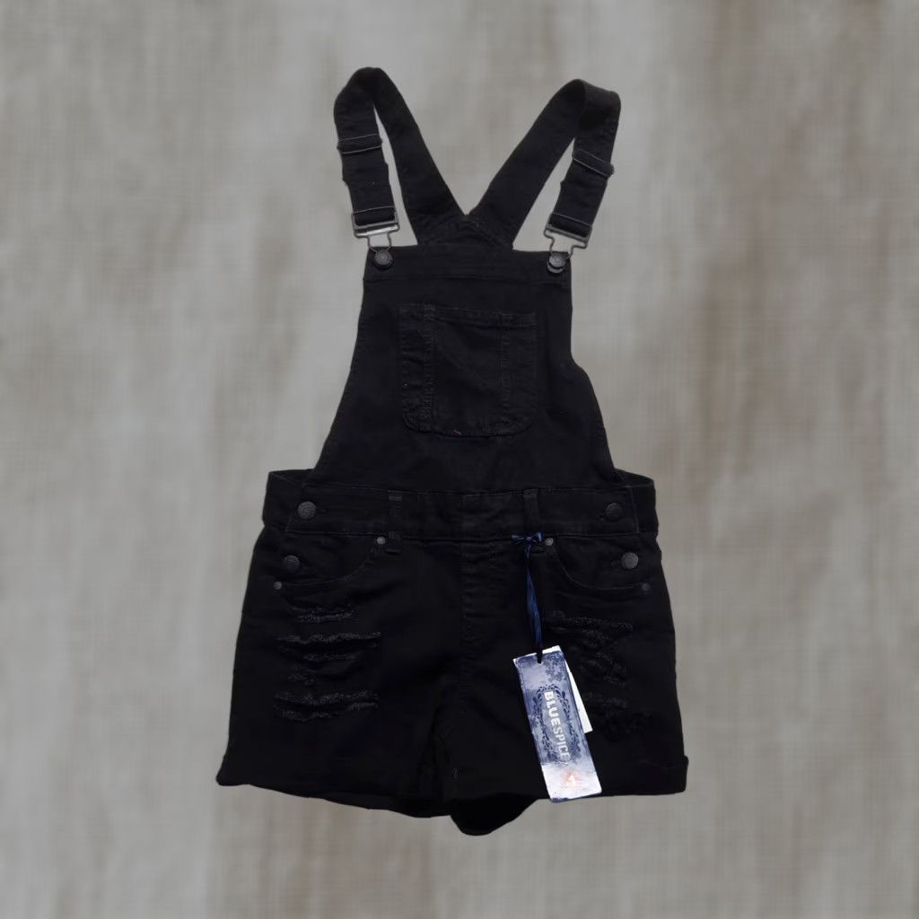 Denime Blue Spice Juniors Black Denim Overalls Size 1 Distressed Pockets Suspenders Womens Size 25" / US 0 / IT 36 - 1 Thumbnail