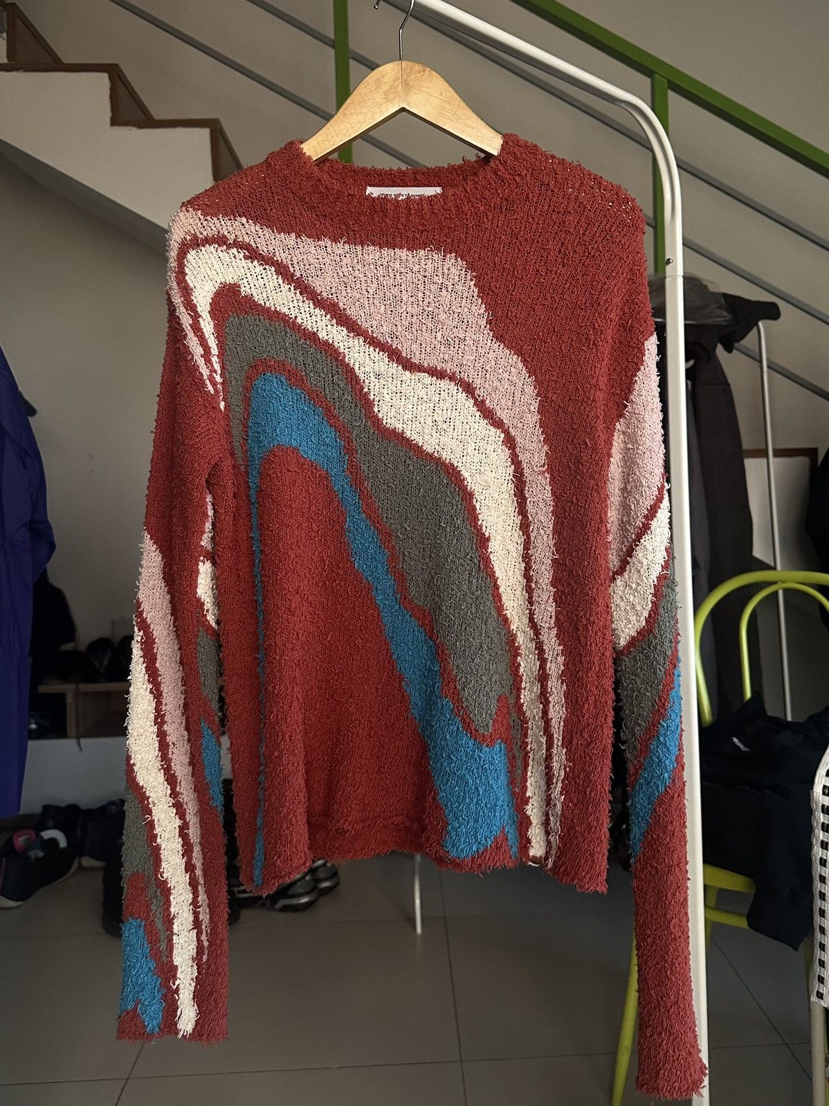 image of Kiko Kostadinov “Delva” Intarsia Knit Sweater in Red, Men's (Size Small)
