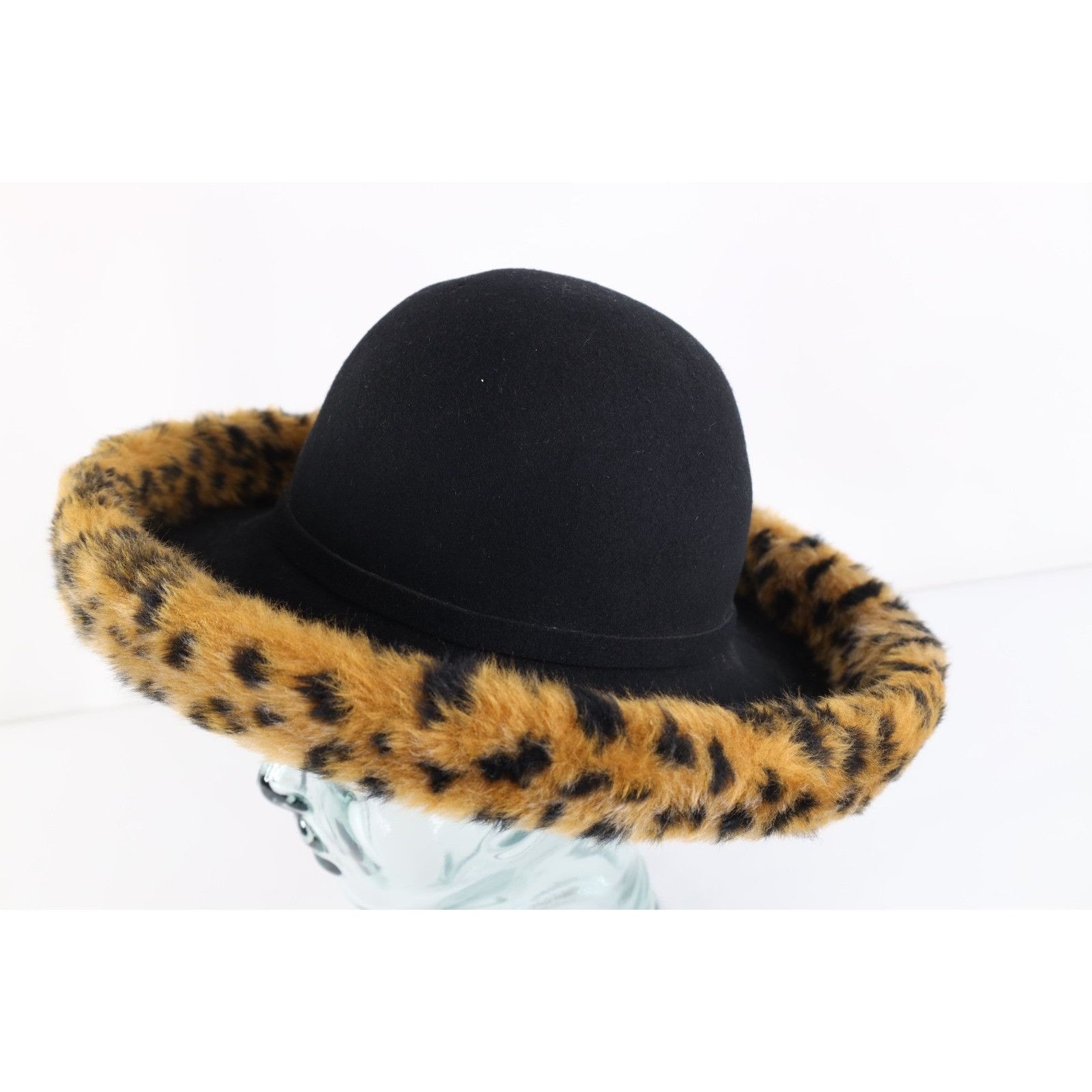 Vintage Vintage 90s Felt Wool Leopard Trim Wedding Church Cloche Hat Size ONE SIZE - 2 Thumbnail