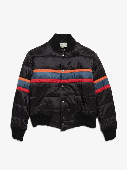 Greg Lauren Black Striped Nylon Puffy Varsity Jacket | Grailed