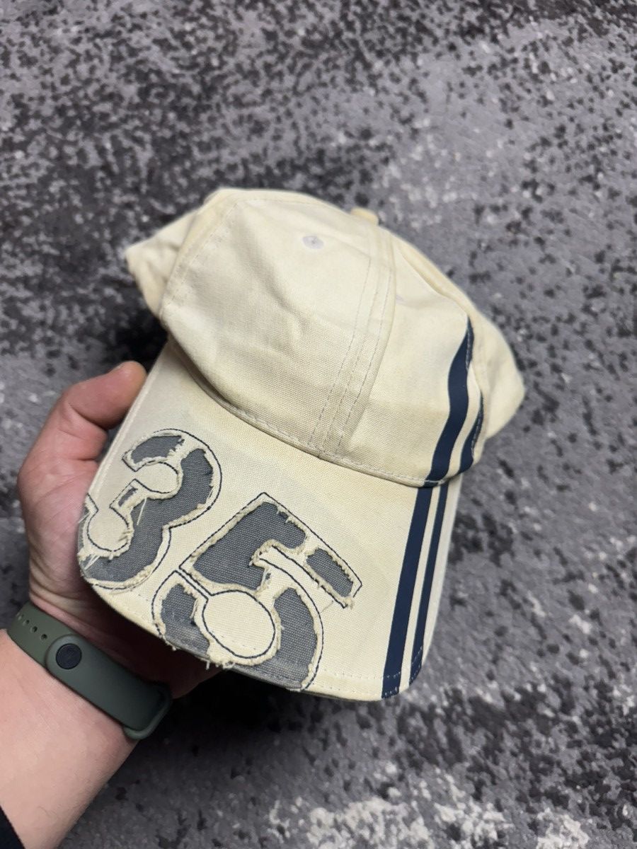 Pre-owned Avant Garde Y2k Avantgarde Stripe 35 Embroidered Logo Faded Cap In Beige