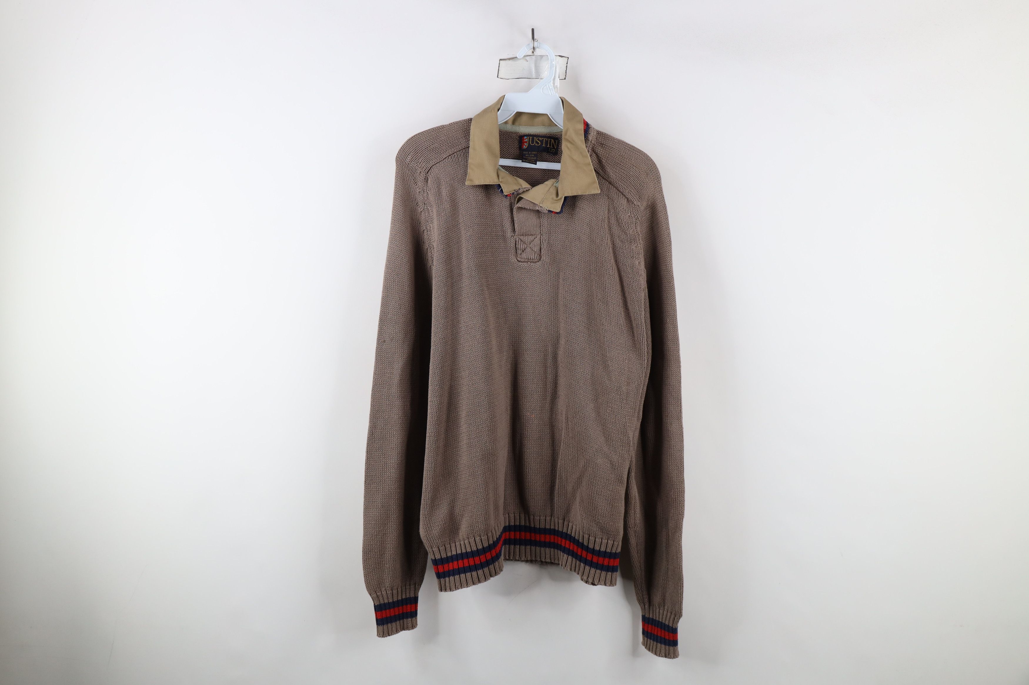 Vintage Vintage 90s Streetwear Striped Knit Collared Sweater Size US M / EU 48-50 / 2 - 1 Thumbnail