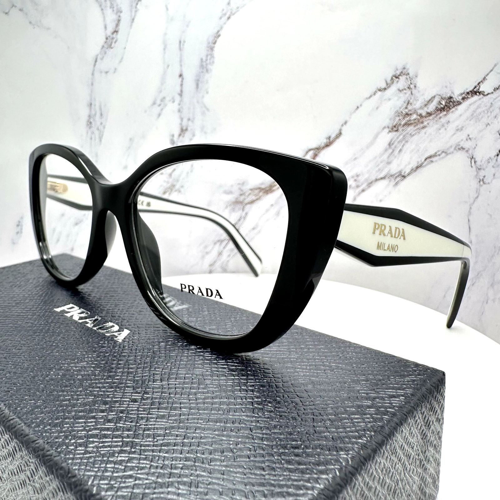 Prada New PRADA Eyeglasses Cat Eye Black White Gold 53-17-140 Size ONE SIZE - 3 Thumbnail