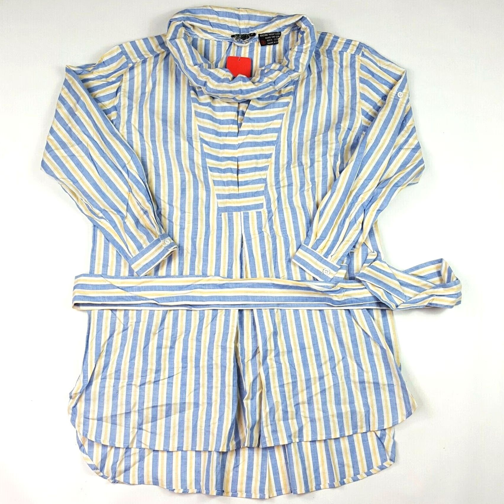 Etro VINTAGE Just Class Shirt Women Small Blue Striped Rolled Collar Blouse 80s Retro Casual Womens Size S / US 4 / IT 40 - 2 Thumbnail