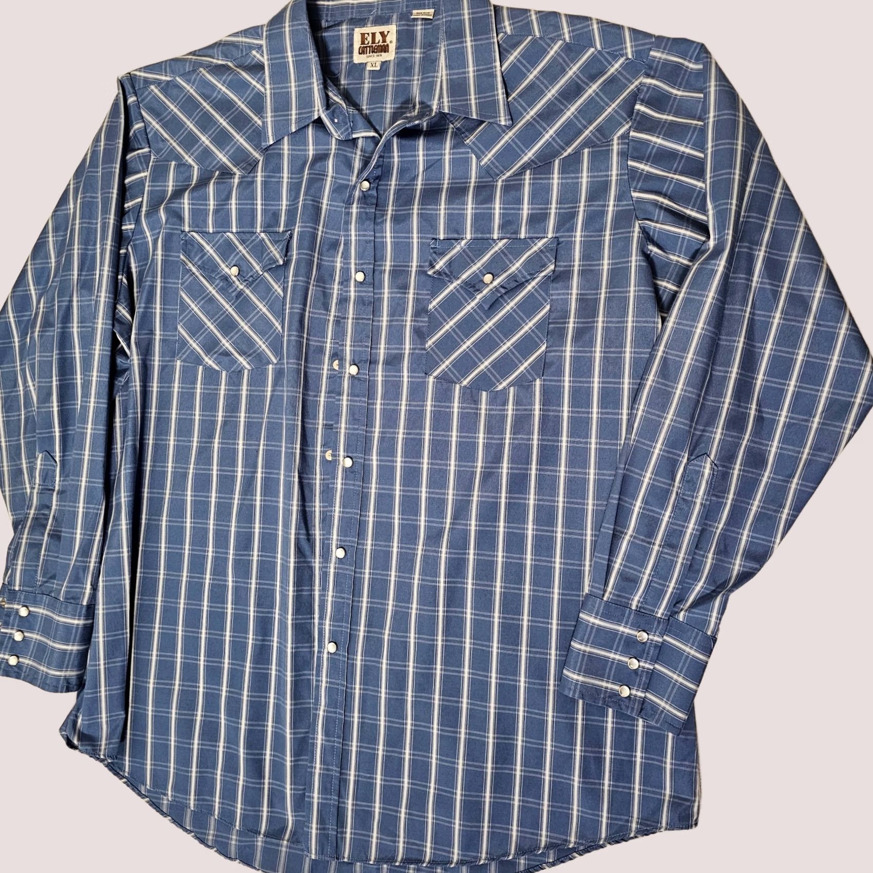 Vintage VINTAGE Ely Cattleman Shirt Men's XL Blue Plaid Western Pockets Pearl Snap Button Down Size US XL / EU 56 / 4 - 1 Thumbnail