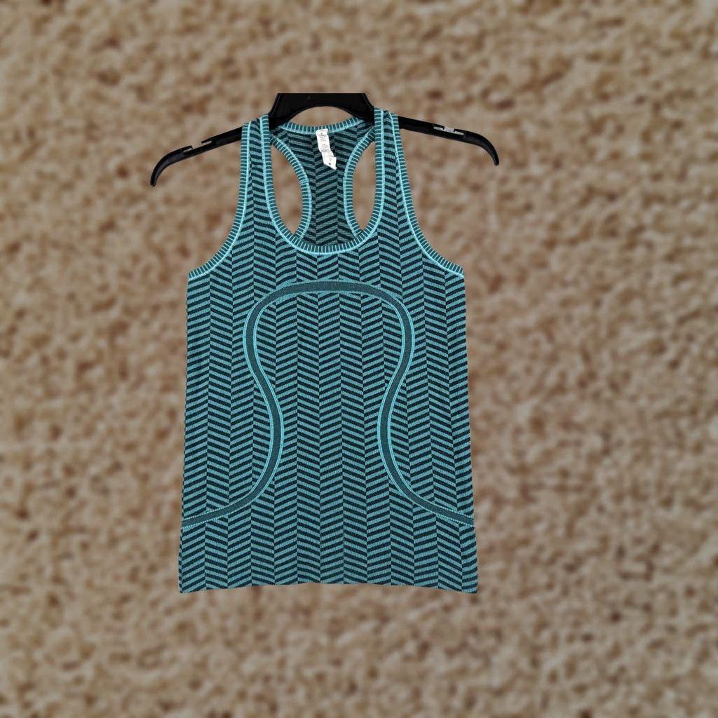 Lululemon Lululemon Shirt Women 6 Teal Black Chevron Swiftly Tech Tank Running Gym Size M / US 6-8 / IT 42-44 - 1 Thumbnail