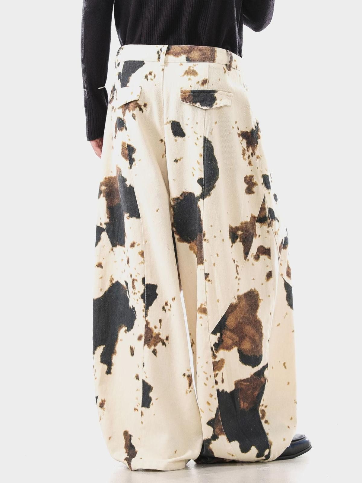 Vintage Cream Cow Print Wide Leg Pants, Baggy Loose Fit Pants Size US 30 / EU 46 - 5 Thumbnail