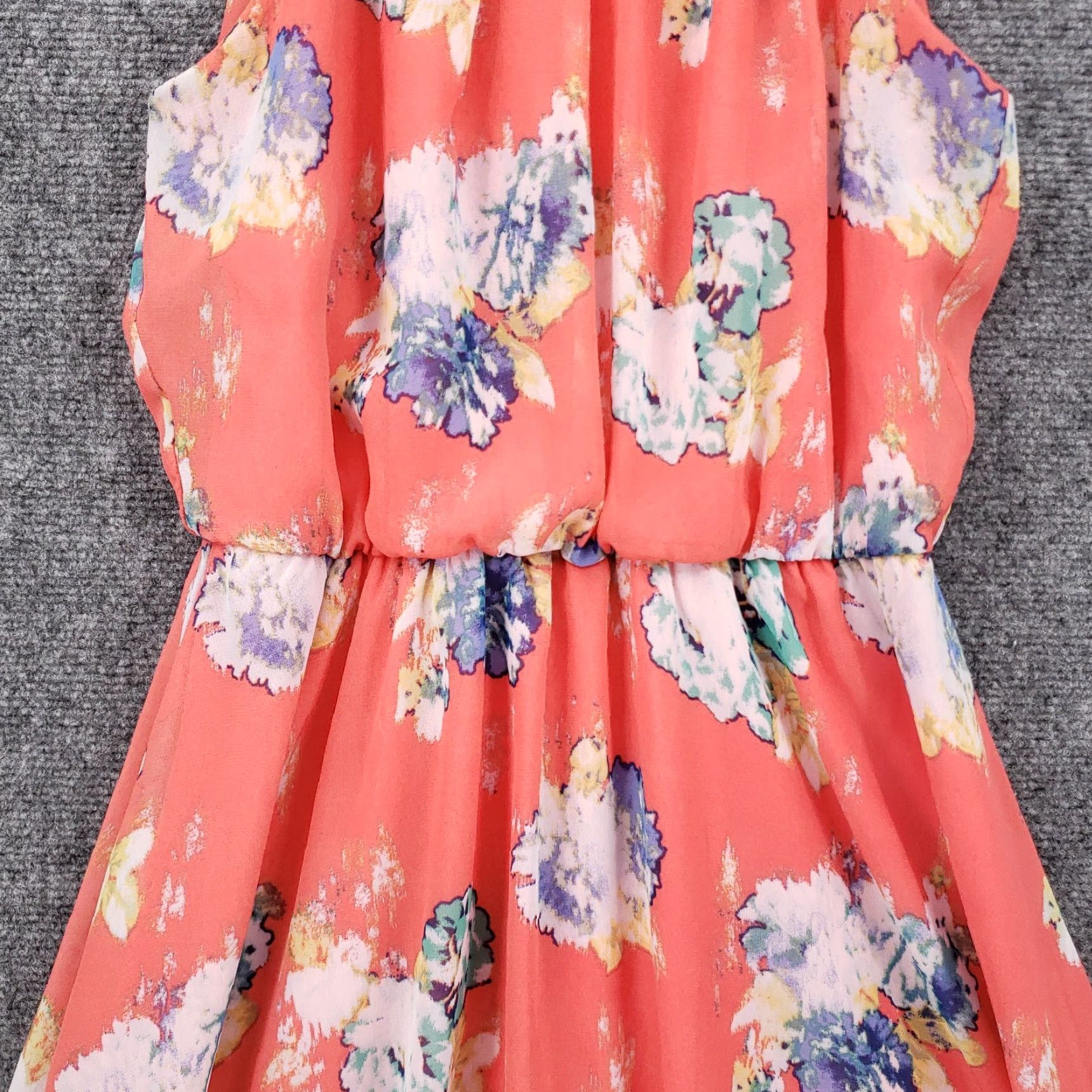 Vintage Lush Dress Womens S Small Orange Blouson Chiffon Floral Mini Fit & Flare Tank Dress Sleeveless Halter Skater Casual Party/Cocktail Size S / US 4 / IT 40 - 4 Thumbnail