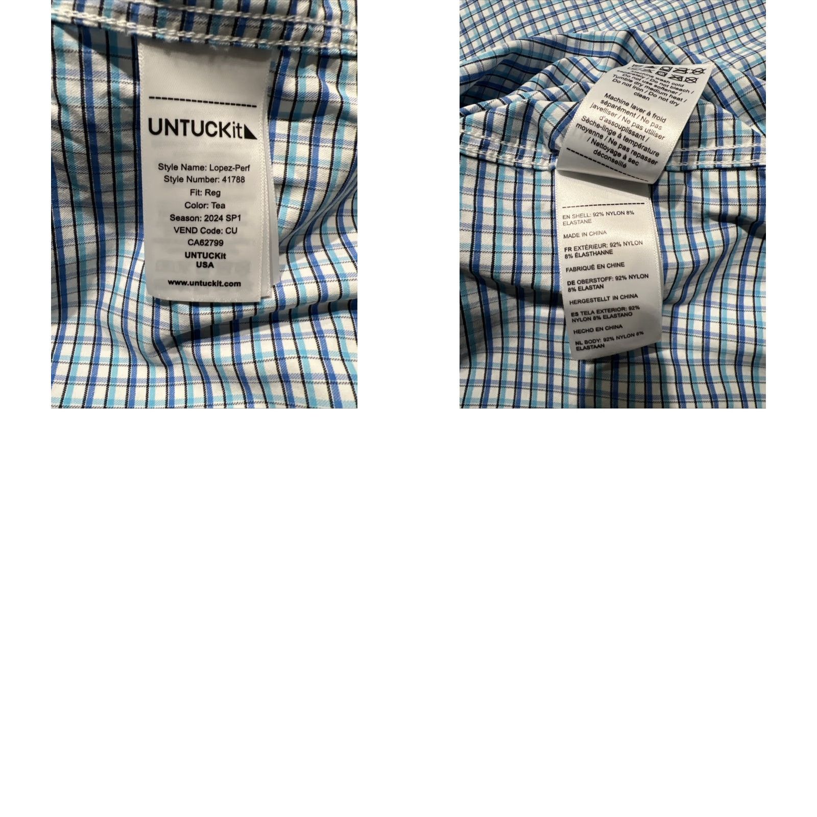 UNTUCKit UNTUCKit Shirt Button-Up Nylon Plaid Performance Mens XL Long Sleeve Blue Size US XL / EU 56 / 4 - 9 Thumbnail