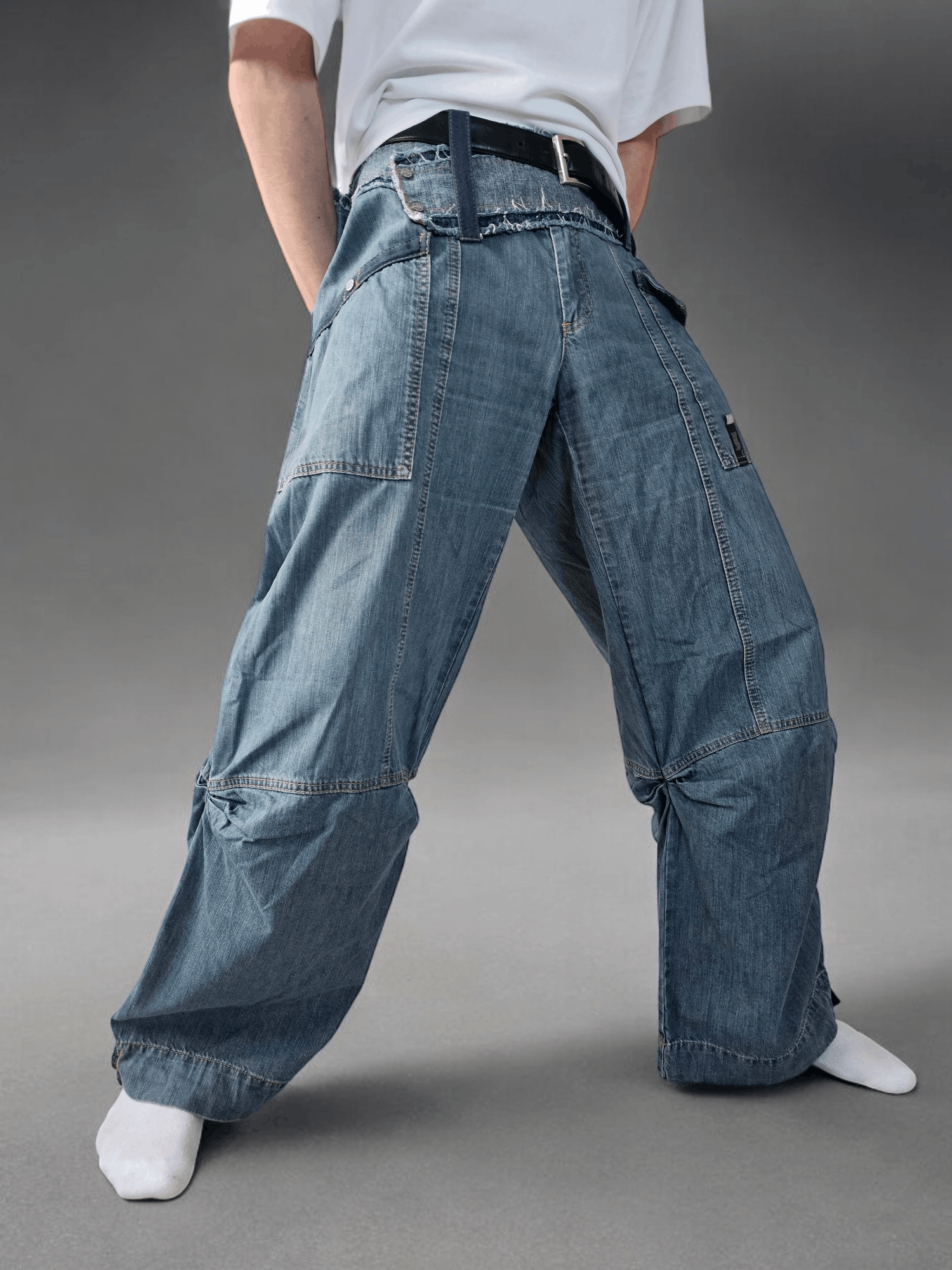 Japanese Brand × Vintage 💎 38/32 Crazy Y2K Baggy Cargo Oversized Denim Jeans Size US 38 / EU 54 - 1 Thumbnail