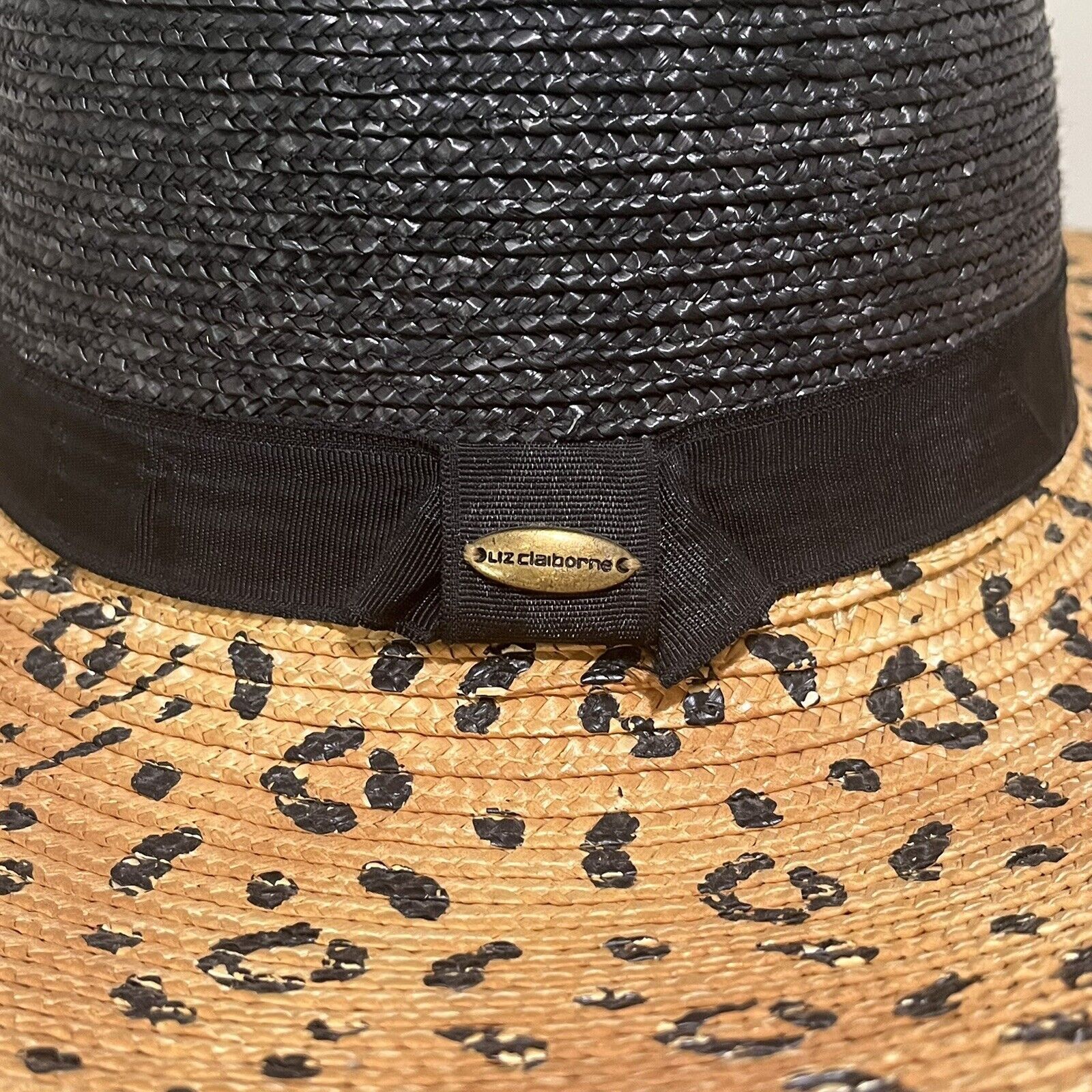 Liz Claiborne Liz Claiborne Floppy Brim Straw Sun Hat Black Cheetah Print Size ONE SIZE - 7 Thumbnail