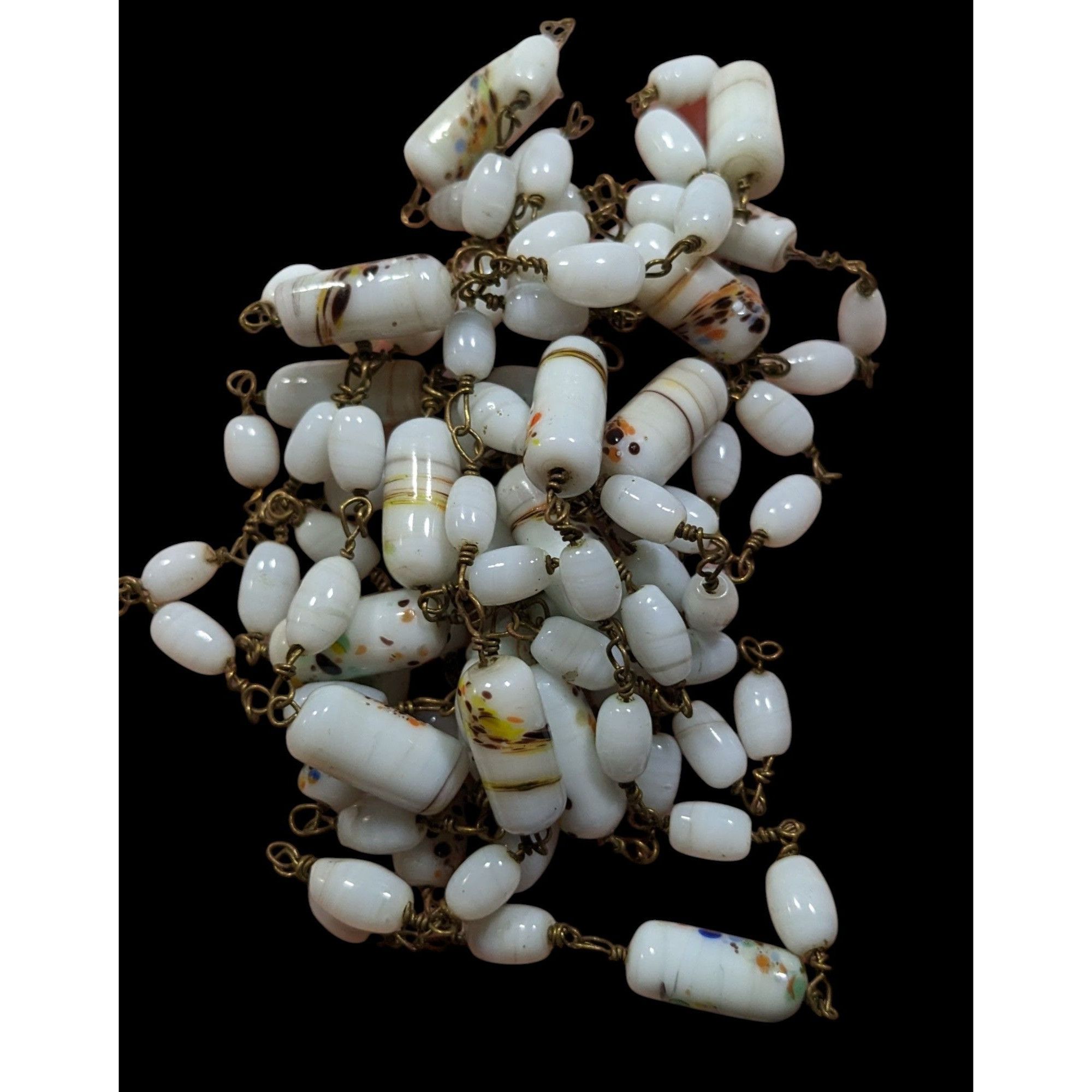Other Vintage Handmade Mottled Rainbow Milk Glass Beaded Necklace Size ONE SIZE - 2 Thumbnail