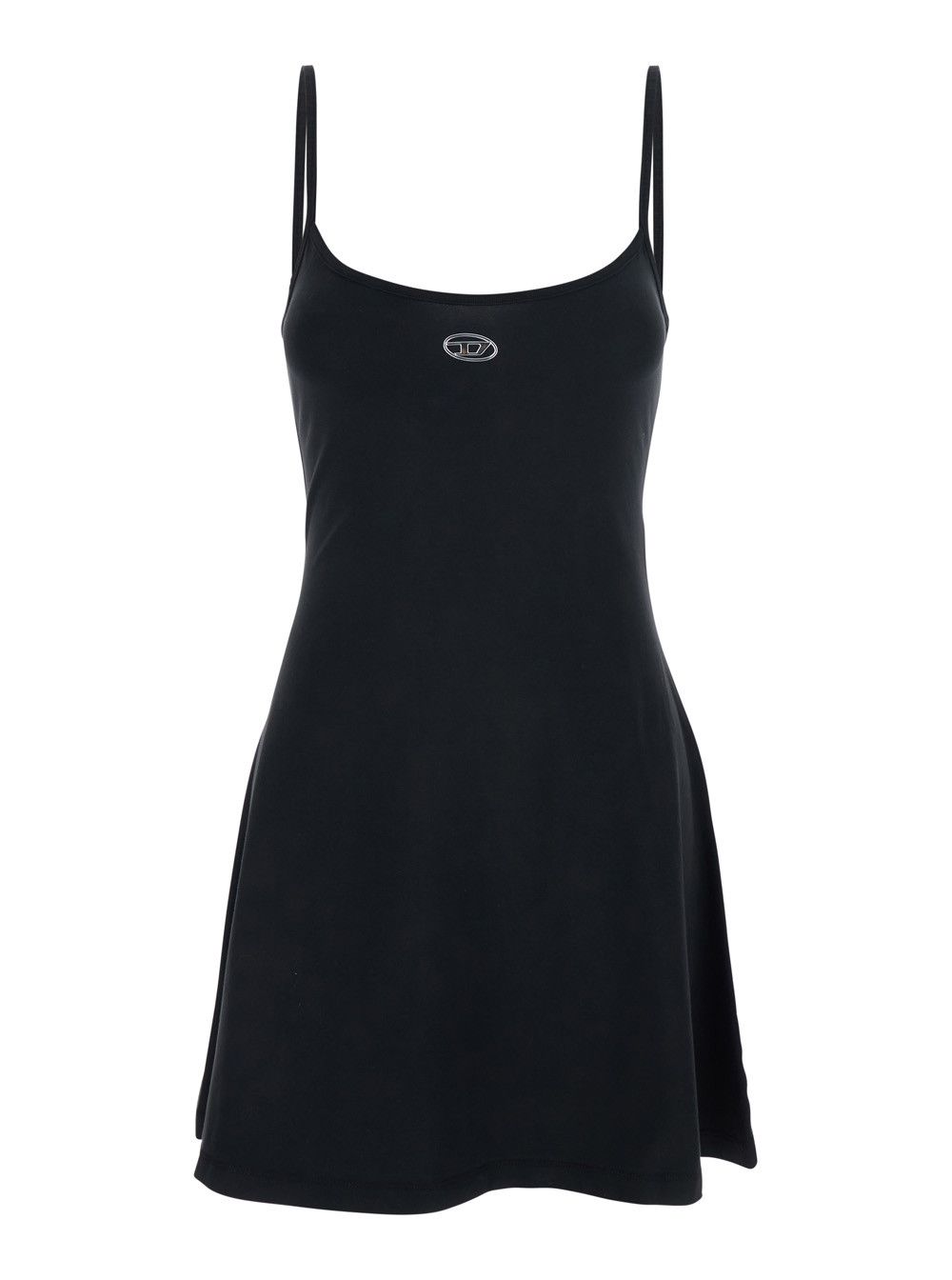 Diesel Dress 'DLogo' Black with Thin Straps and Flared Skirt in Cotton Women Size L / US 10 / IT 46 - 1 Thumbnail