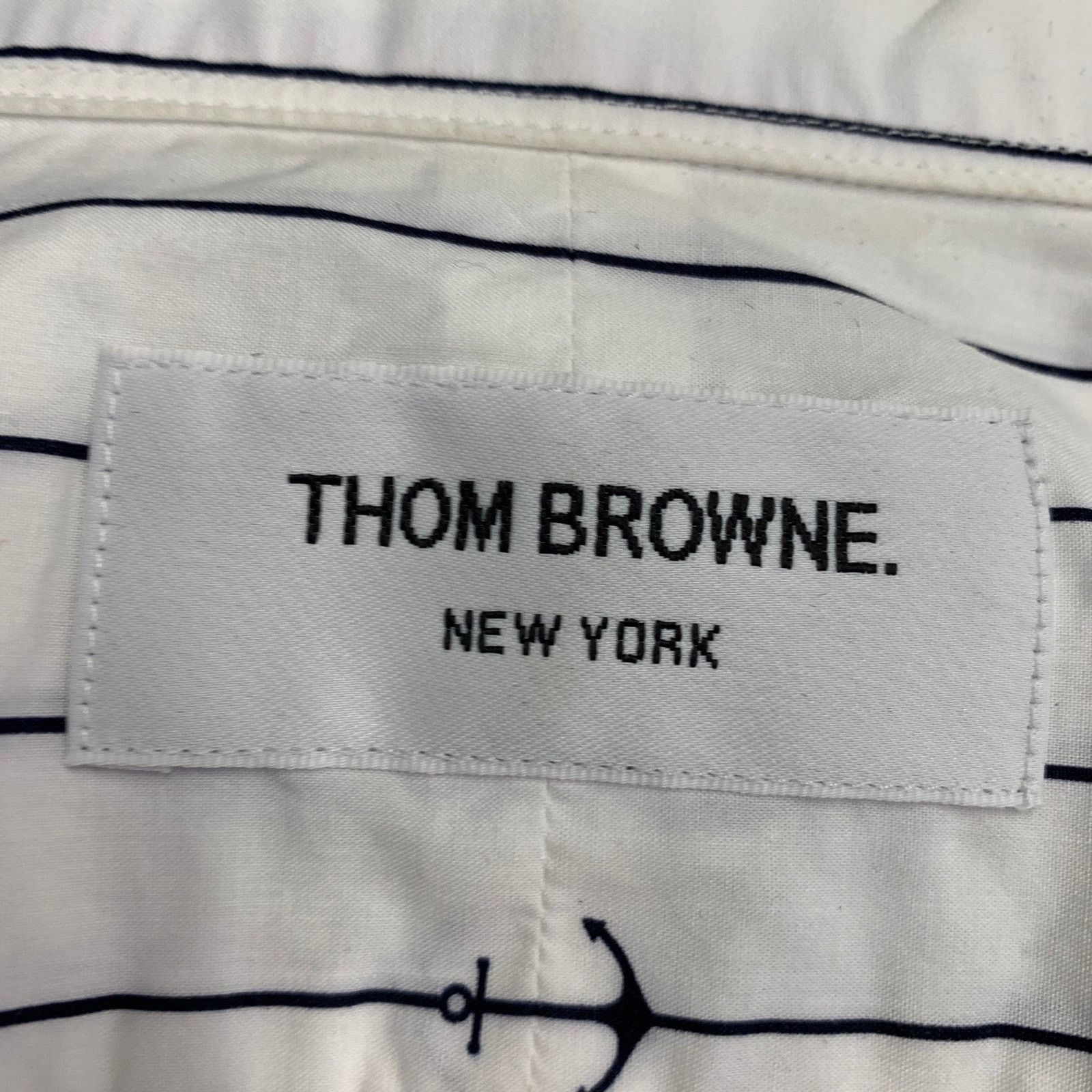 Thom Browne White Navy Nautical Pinstripe Cotton One Pocket Shirt Size US S / EU 44-46 / 1 - 5 Thumbnail