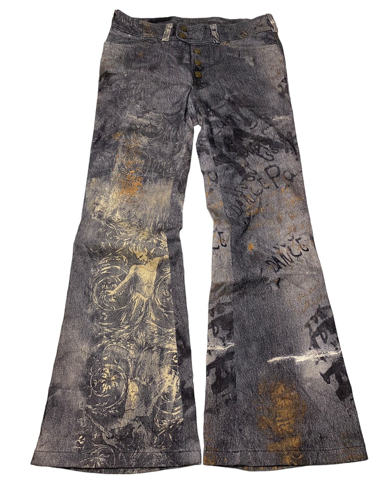 💸BINDINGOFFER💸 2000's Tornado Mart Flared Tribal Pants - Denim