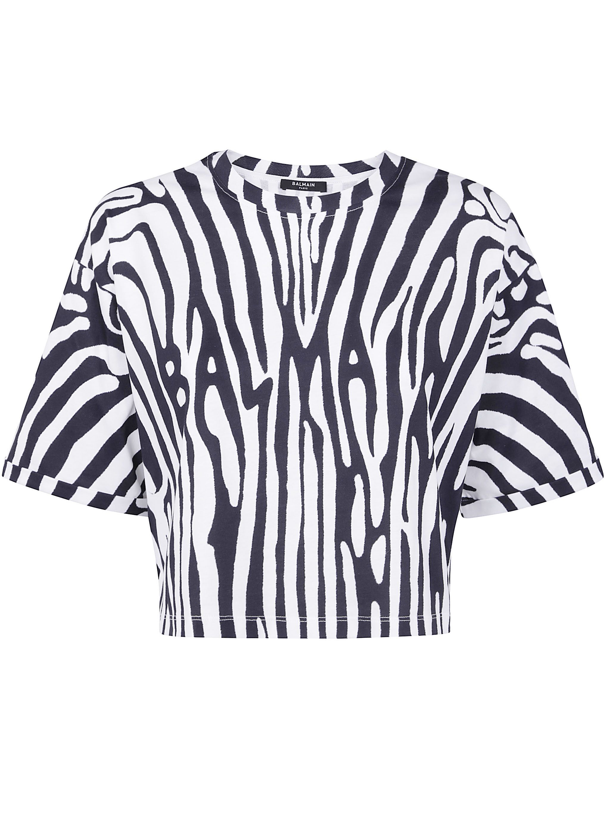 Balmain BALMAIN ZEBRA PRINT CROP T-SHIRT Size S / US 4 / IT 40 - 1 Thumbnail