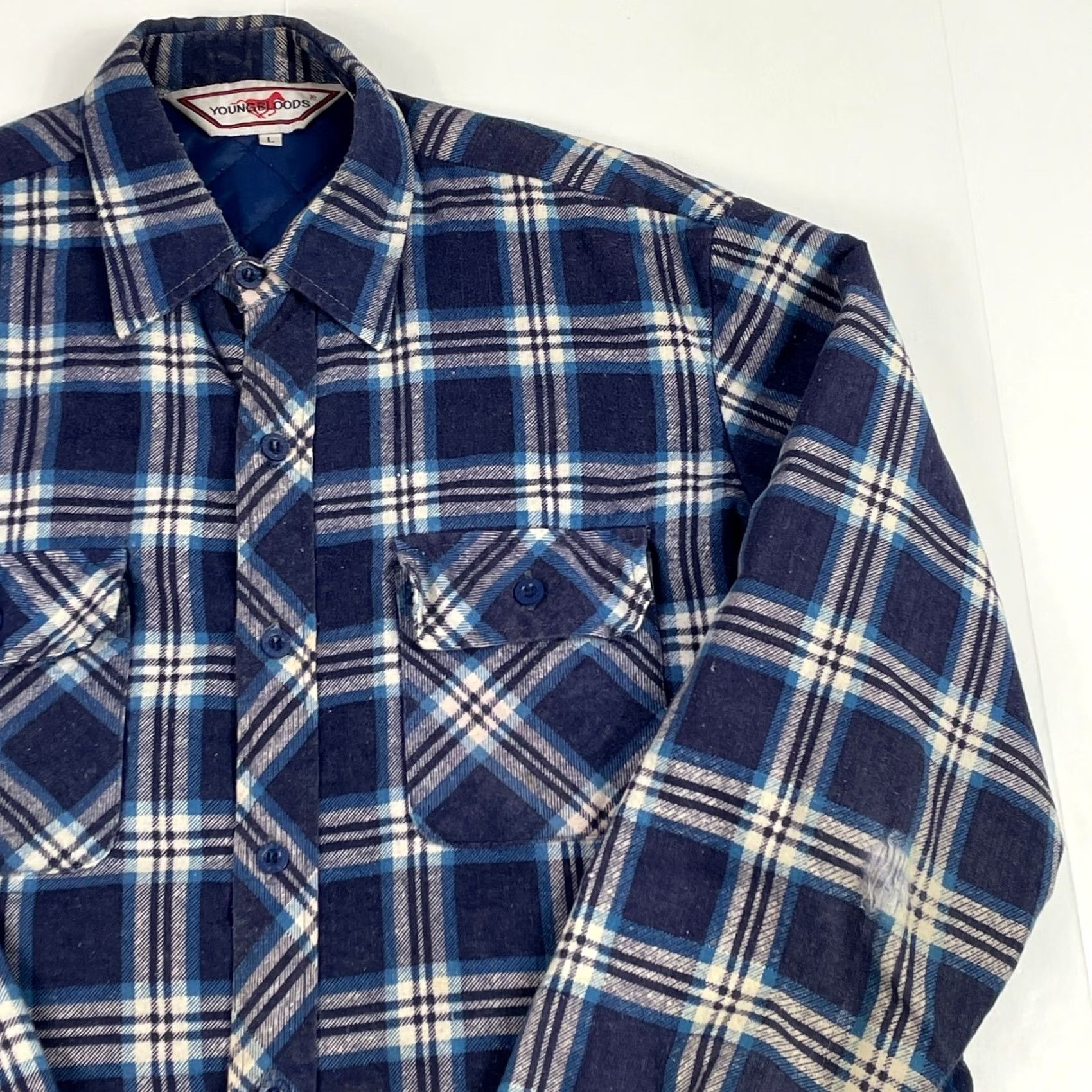 Vintage Youngbloods Vintage Plaid Shirt Mens Large Blue Cotton Quilted Lining Camp Workwear Casual Shirt Size US L / EU 52-54 / 3 - 3 Thumbnail