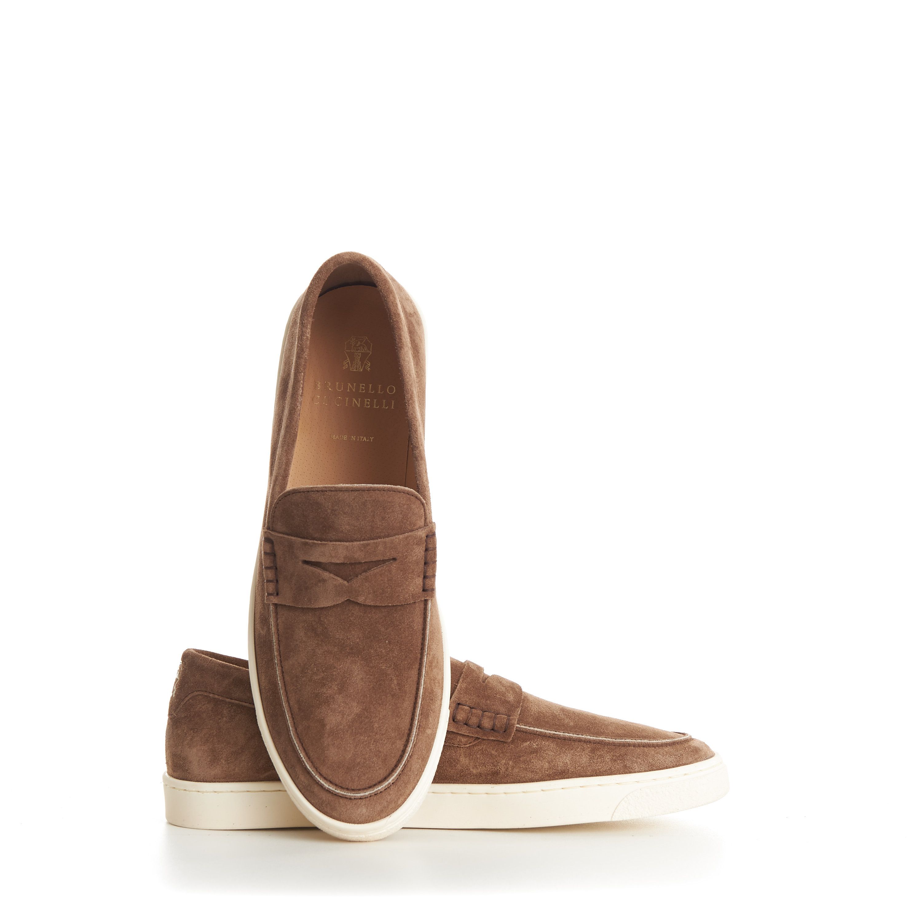 Brunello Cucinelli Chestnut Brown Suede Loafer Sneakers - Natural Rubber Sole Size US 7 / EU 40 - 11 Thumbnail
