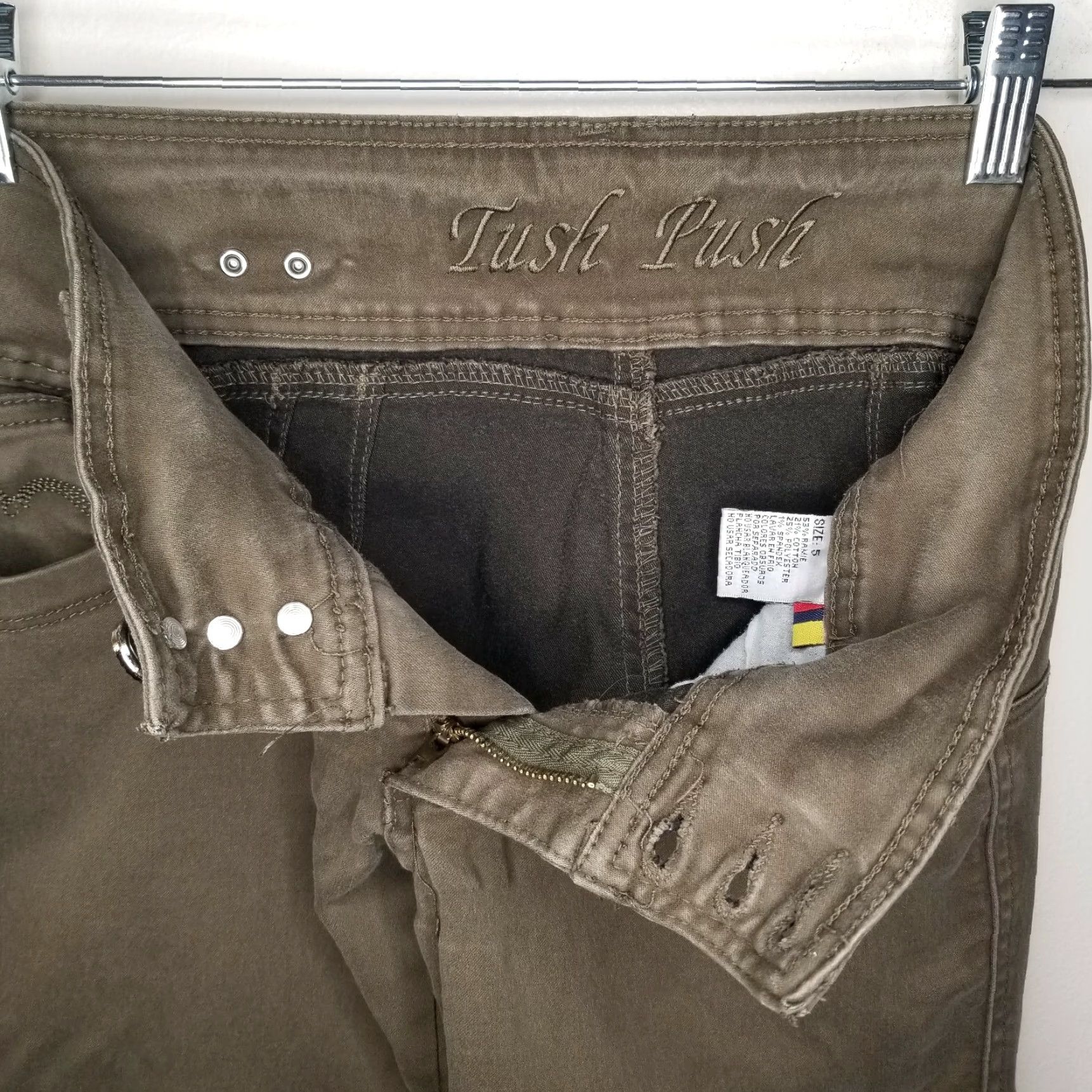 Vintage Tush Push Jeans Skinny Womens Green Size 5 Juniors Stretch Button Closure Distressed No Solid Ramie Material Slim Tight Variety not needed Size 27" / US 4 / IT 40 - 6 Thumbnail