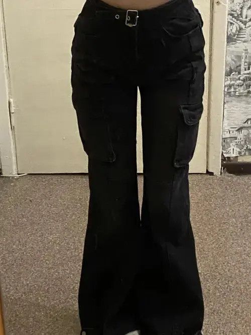Designer × Japanese Brand Black Flare Slim Jeans Multiple Pockets Size US 34 / EU 50 - 2 Thumbnail