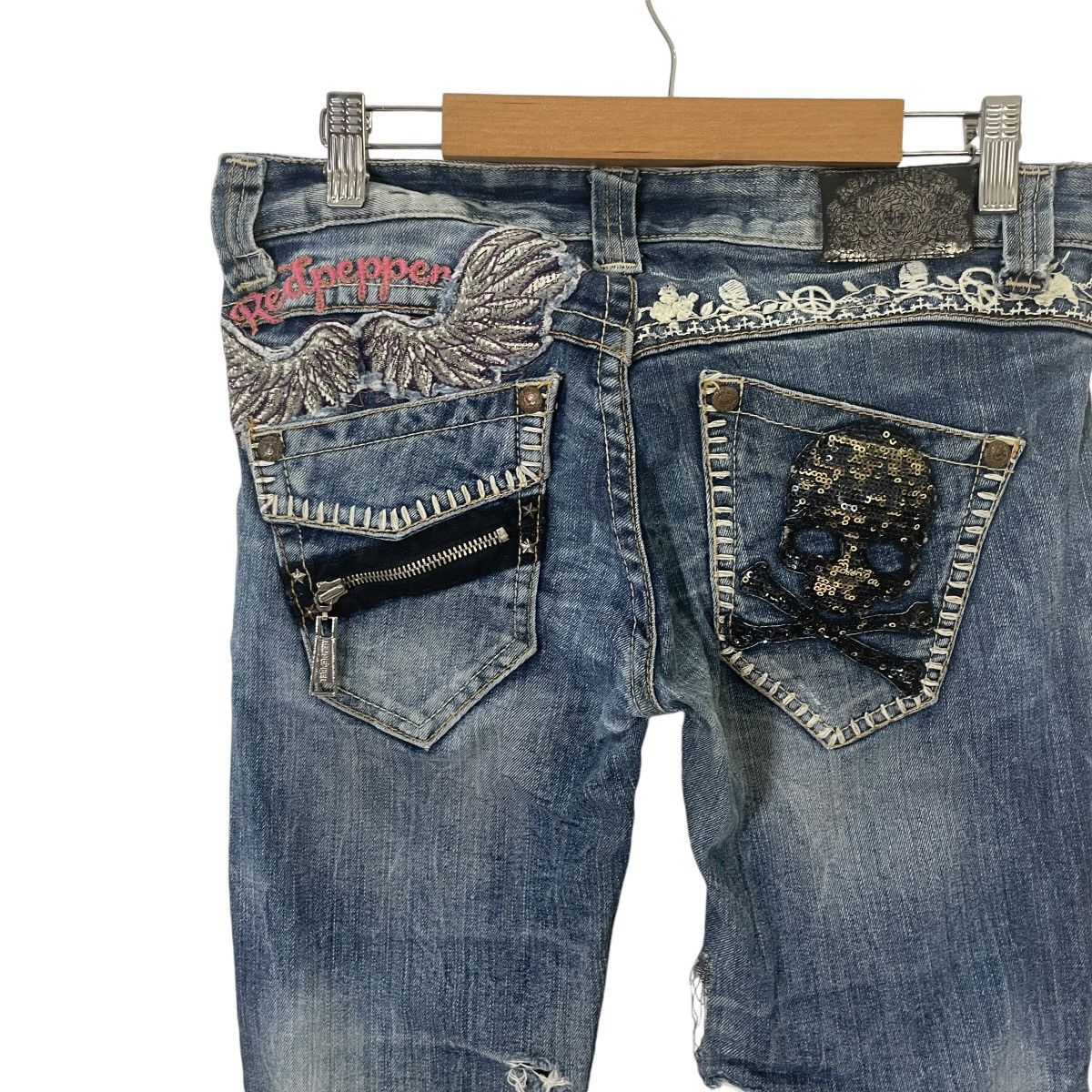 Japanese Brand Vintage Redpepper Distressed Skulls Denim Jeans Size 30" / US 8 / IT 44 - 10 Thumbnail