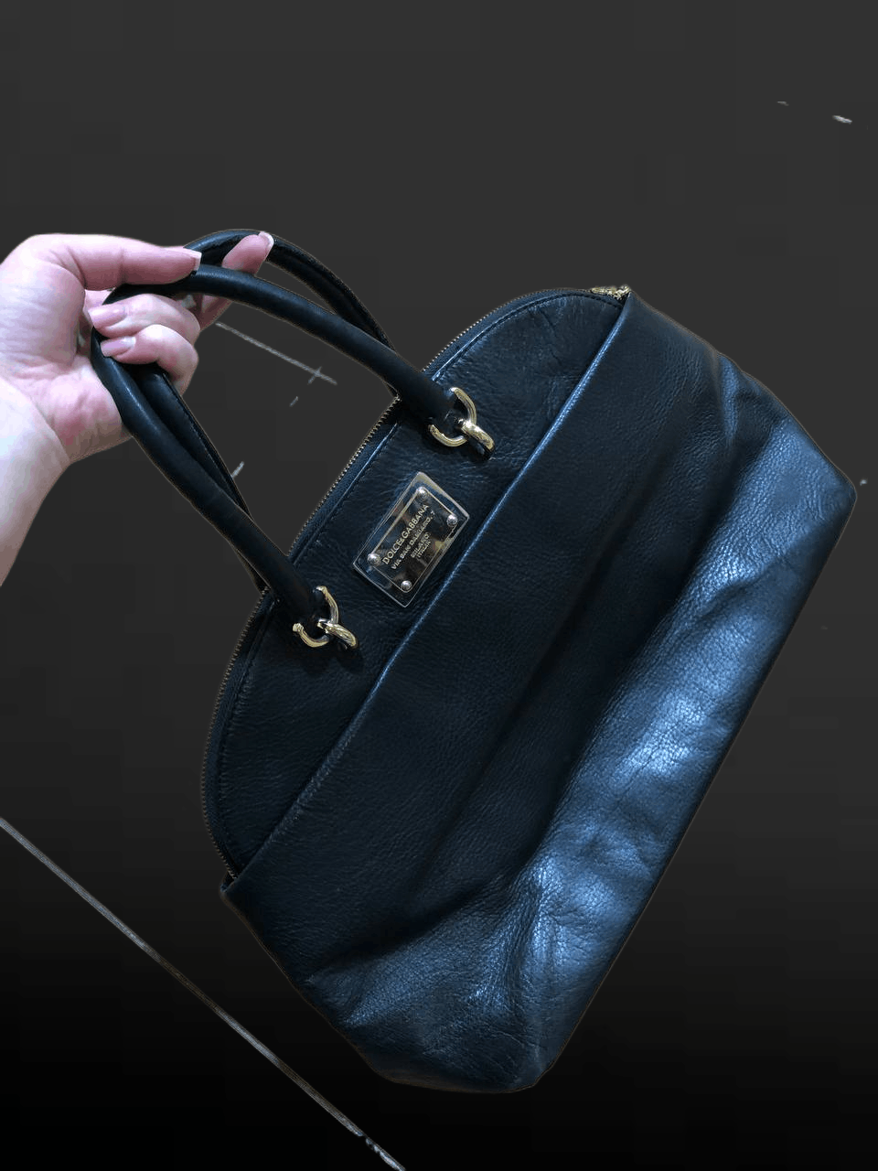 Dolce & Gabbana DOLCE&GABBANA Black Leather Bag Handbag with Logo Plate Size ONE SIZE - 1 Thumbnail