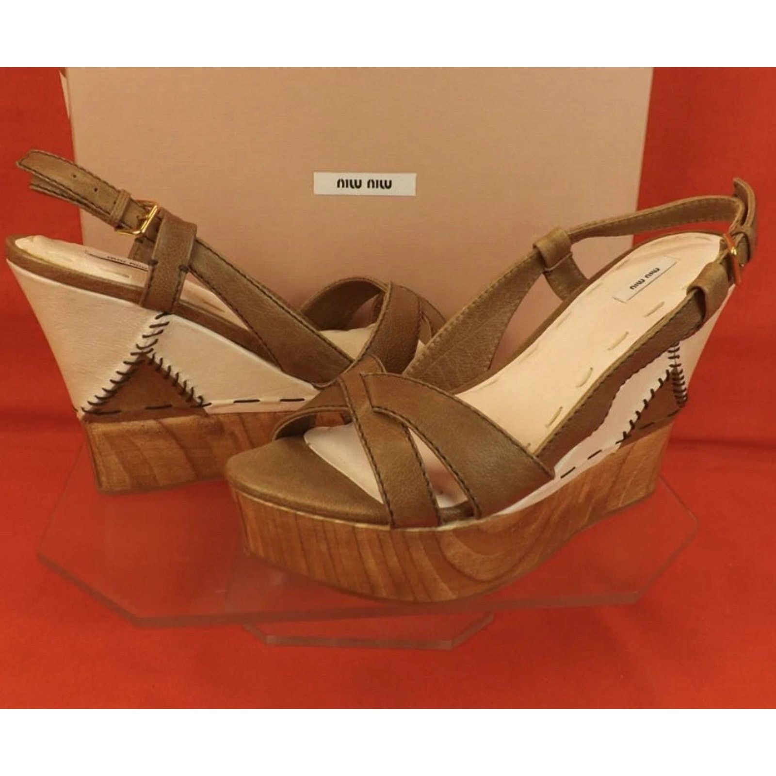 Miu Miu MIU MIU PRADA BROWN TEXTURE LEATHER WOODEN SANDALS PUMPS 40 Size US 10 / IT 40 - 6 Thumbnail
