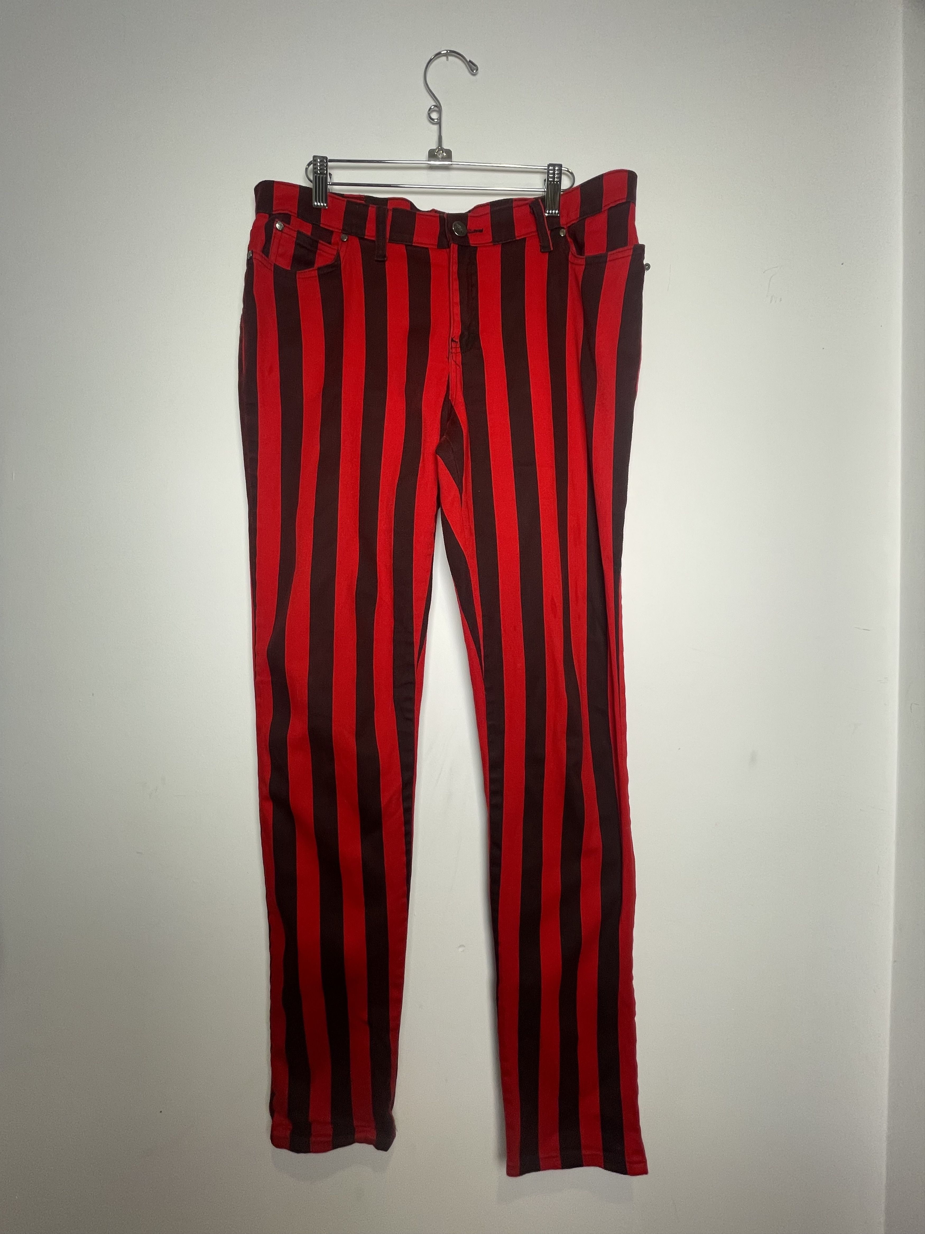 Other 🇬🇧 Run & Fly Red/Burgundy Striped Stretch Trousers Size US 32 / EU 48 - 1 Thumbnail