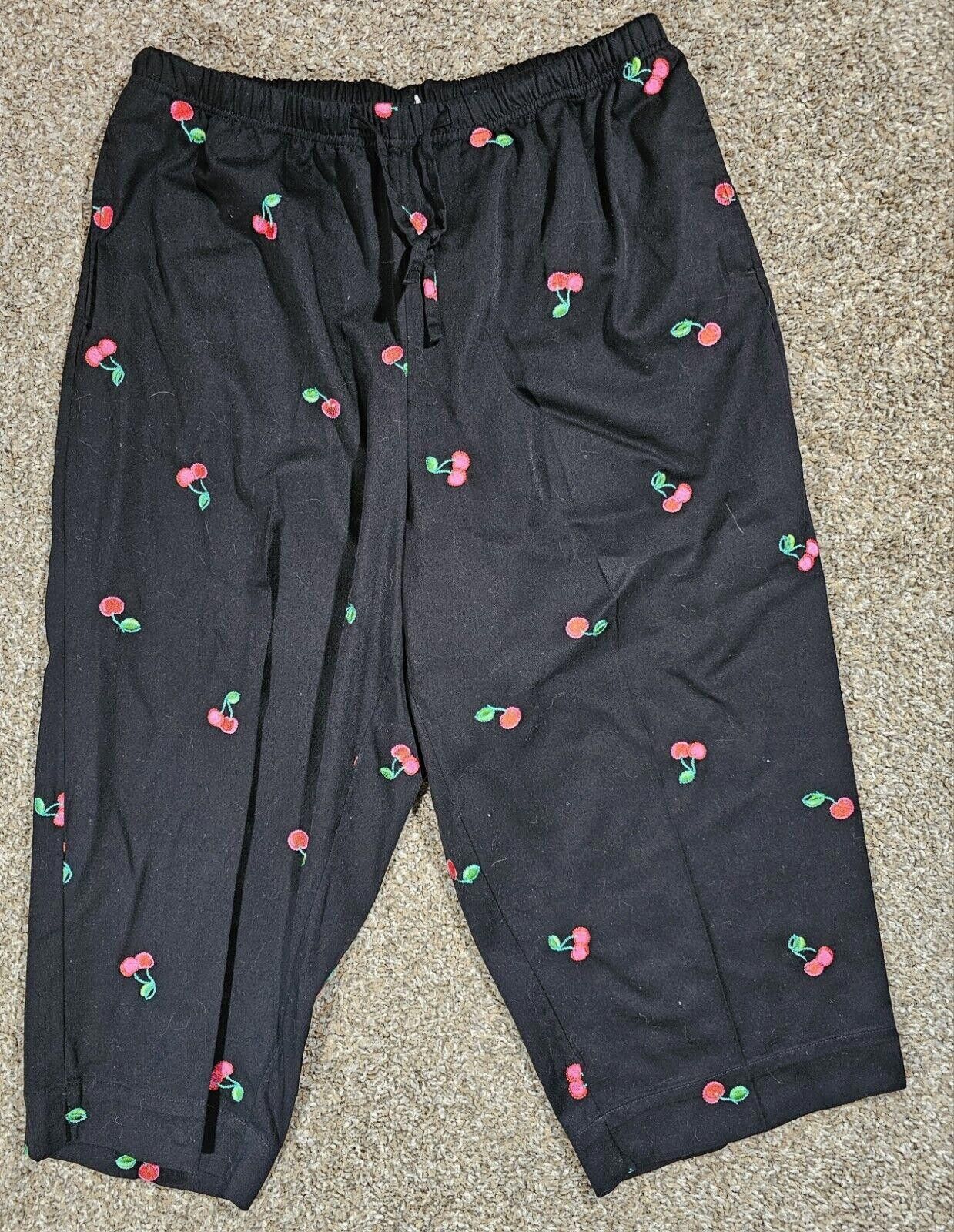 Designer Breckenridge Woman 18W Black Cherries Cutoff Pant Drawstring Size 40" / US 18 - 1 Thumbnail