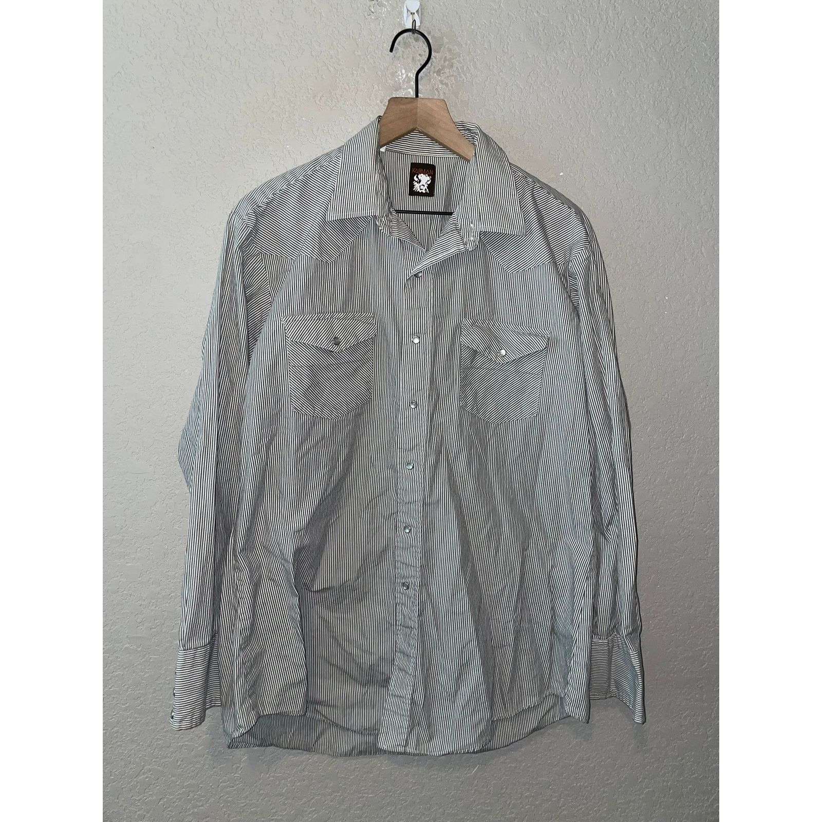 Vintage Vintage Karman Gray Pearl Snap Long Sleeve Shirt VTG XL Size US XL / EU 56 / 4 - 1 Thumbnail