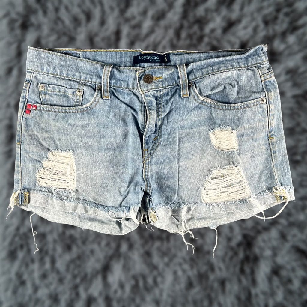 Levi's Levi's 513 Shorts Womens 7 Boyfriend Distressed Denim Blue Micro Mini 80s 90s Bohemian Grunge Motorcycle Hair/Beers?? Size 28" / US 6 / IT 42 - 1 Thumbnail