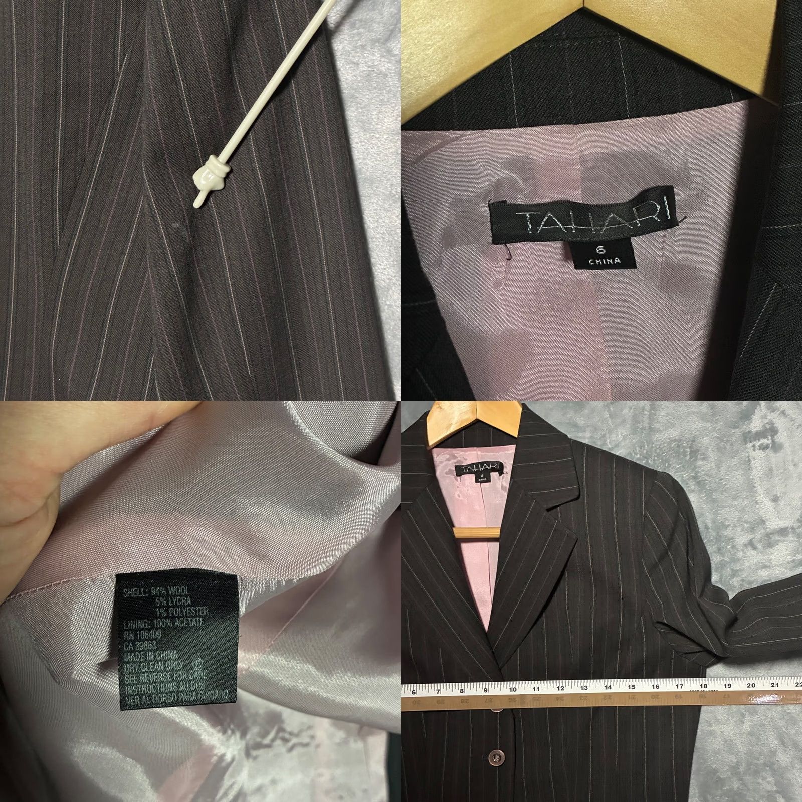 Vintage Tahari Wool Blend Pinstripe Blazer Charcoal Grey Women's 6 Size M / US 6-8 / IT 42-44 - 8 Thumbnail