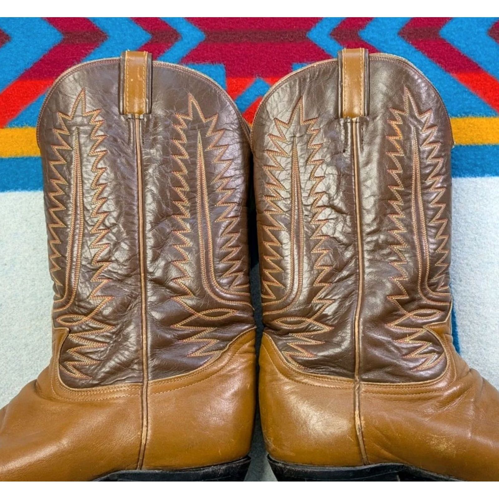Tony Lama VINTAGE Tony Lama Leather Cowboy Boots Western Brown Size 10.5/11 Made In USA Men Size US 11 / EU 44 - 6 Thumbnail