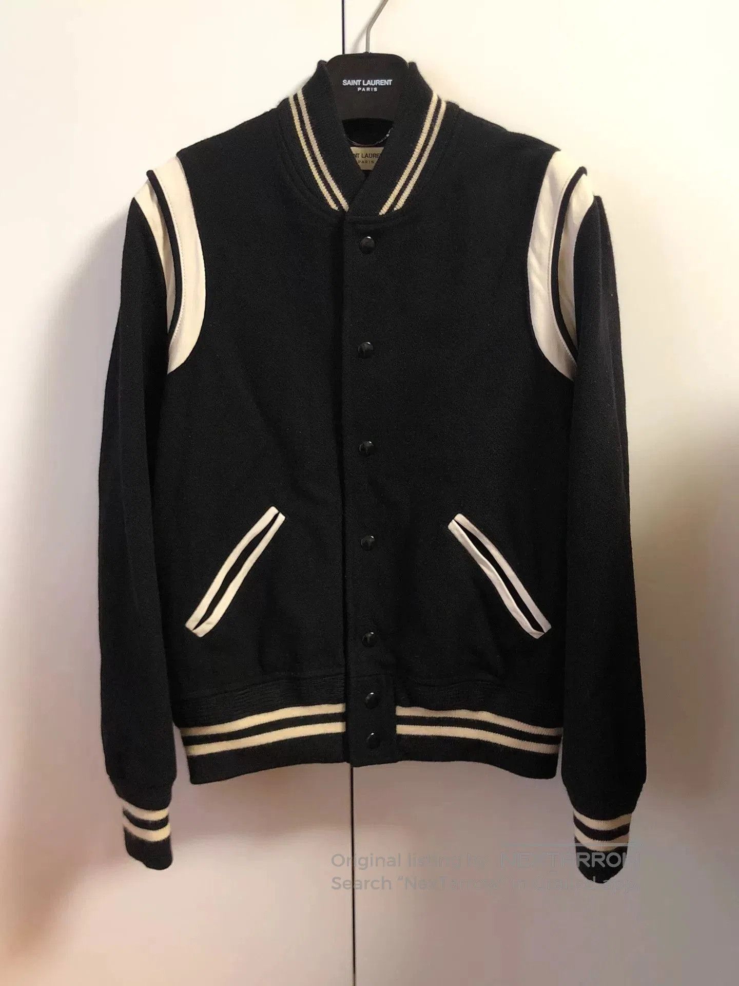 Hedi Slimane black and white baseball jacket by Saint Laurent. Size US XXL / EU 58 / 5 - 1 Thumbnail