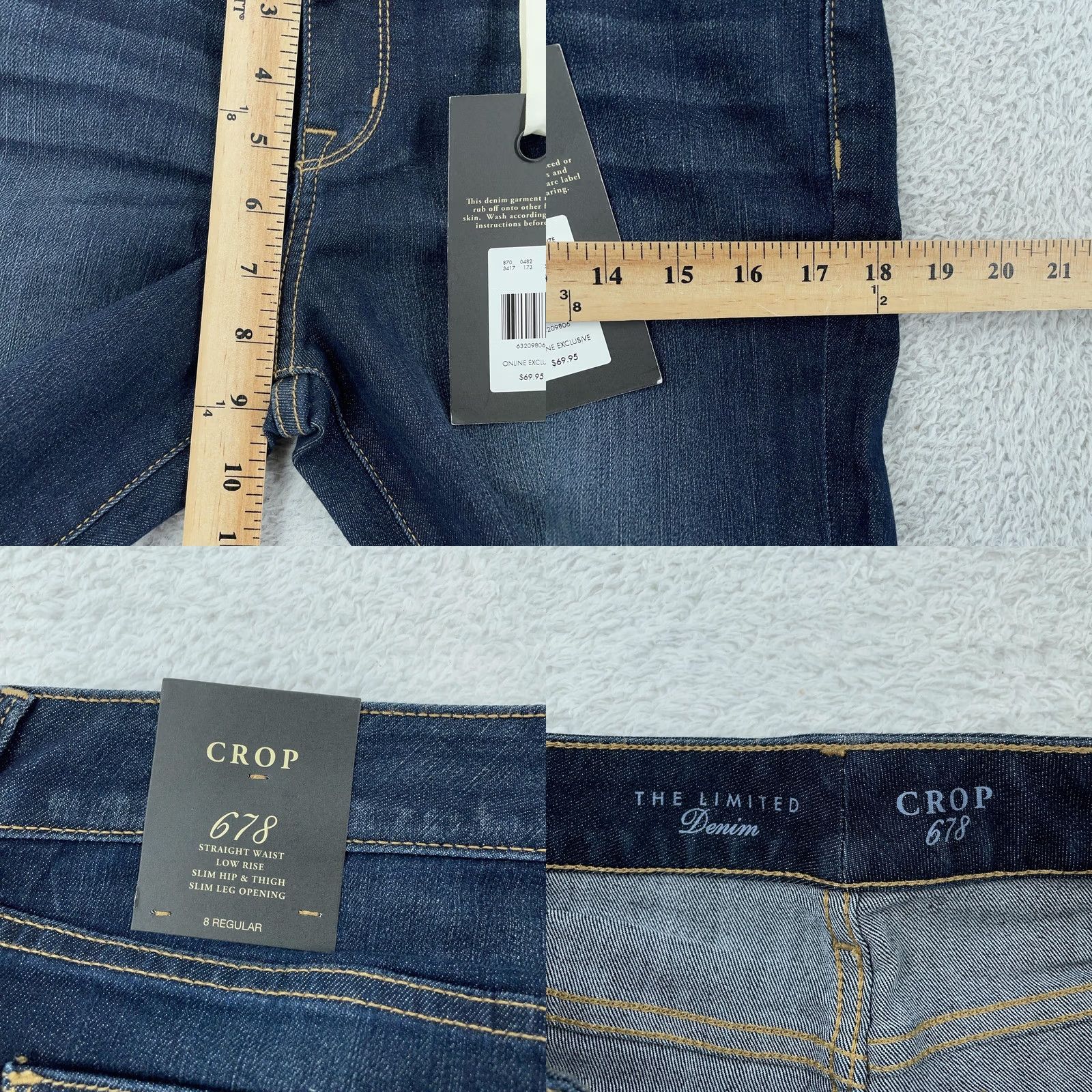 Vintage The Limited Jeans Slim Low Rise Crop Womens 8 Dark Wash 32x22 Denim Cotton Polyester Spandex Pockets 678 Size 30" / US 8 / IT 44 - 8 Thumbnail