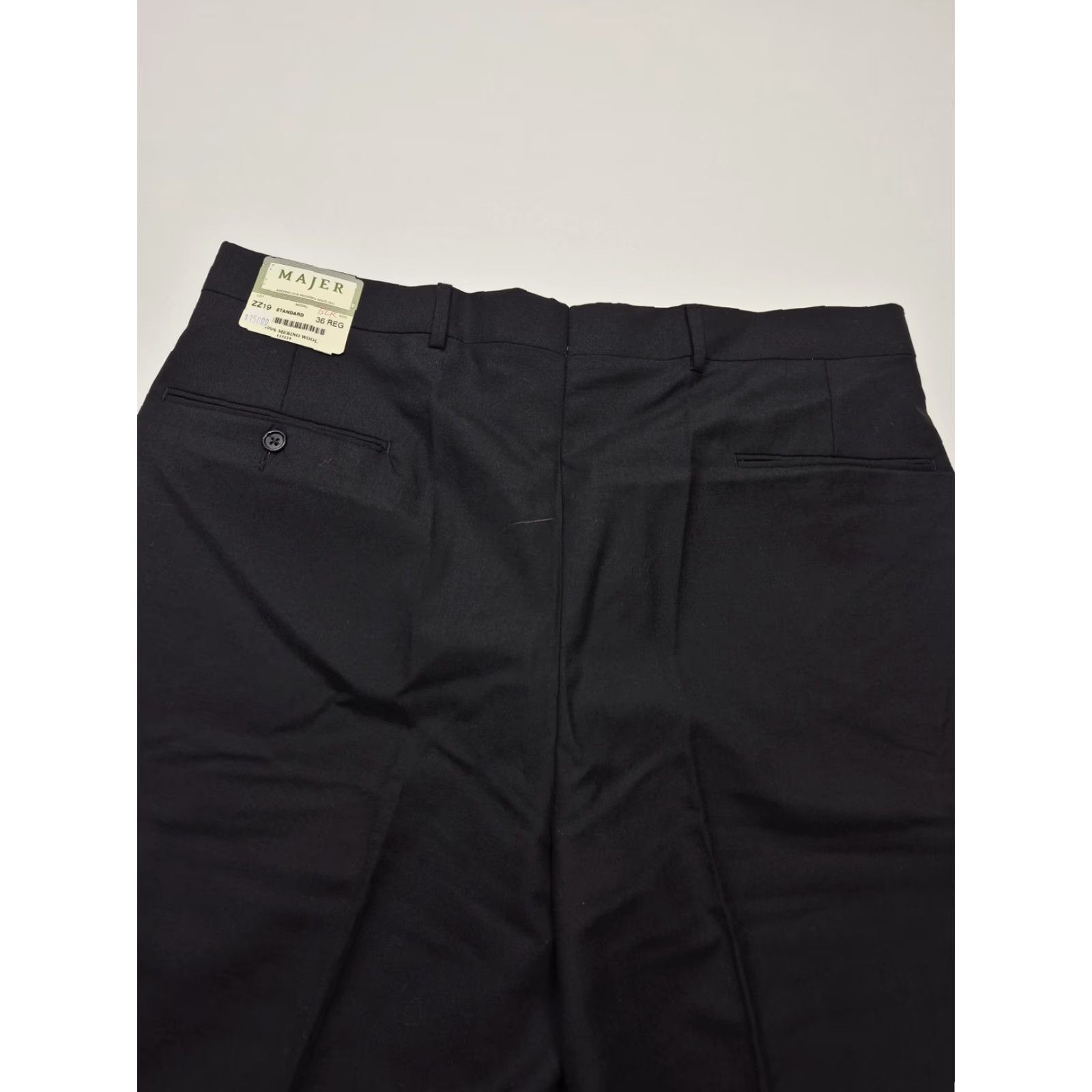 Maje VINTAGE Majer Dress Pants Mens 36x36 Black Wool Flat Front Unhemmed Straight Leg Zipper Pockets 100% Merino USA Mens Size US 36 / EU 52 - 4 Thumbnail