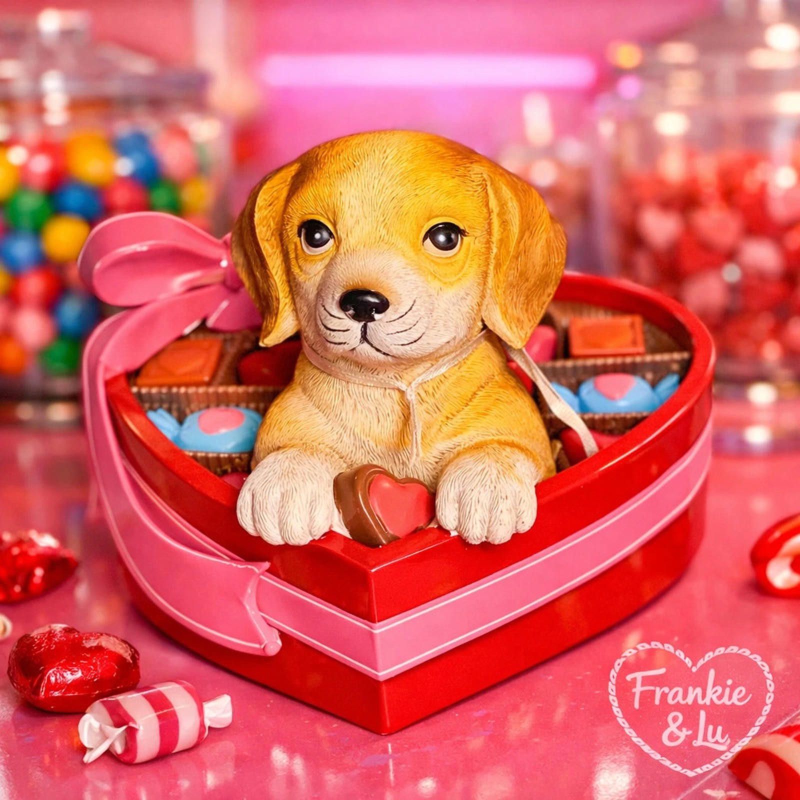Other Bella Lux Valentine Puppy Chocolate Box Heart Decor NWT Size ONE SIZE - 1 Thumbnail