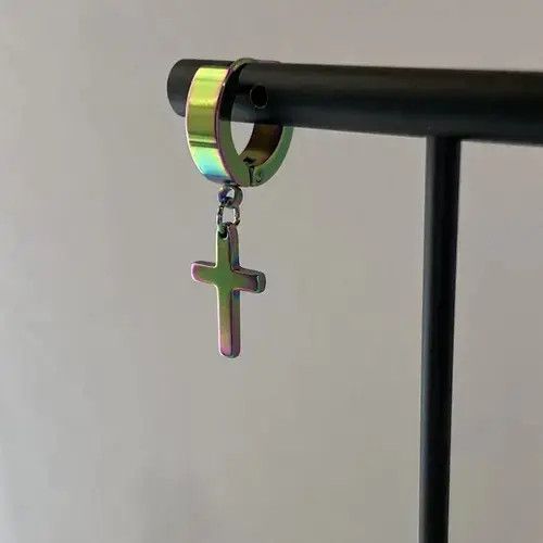Jewelry × Vintage Titanium Steel Cross Dangle Drop Earrings for Men Women Size ONE SIZE - 3 Thumbnail