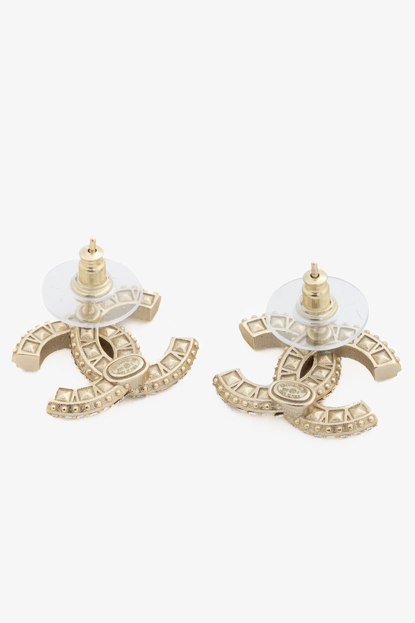 Chanel Chanel B25 Gold-Tone Crystal-Embellished CC Stud Earrings Size ONE SIZE - 2 Thumbnail