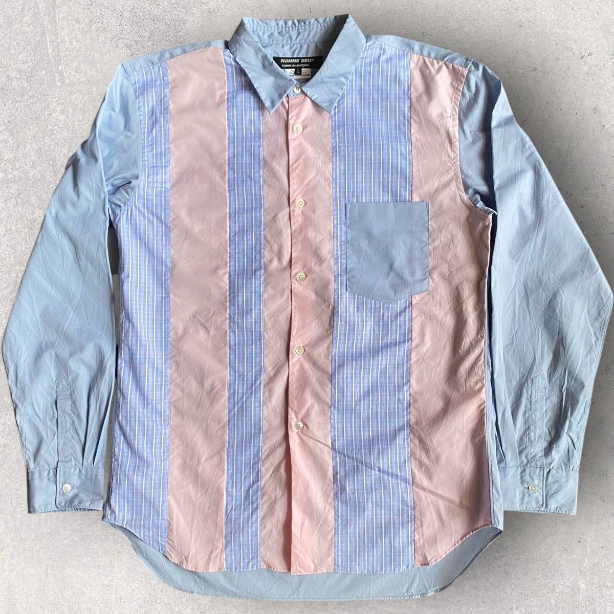 Comme des Garcons Fall15 Pink/Stripe Patches Shirt Size US L / EU 52-54 / 3 - 1 Thumbnail