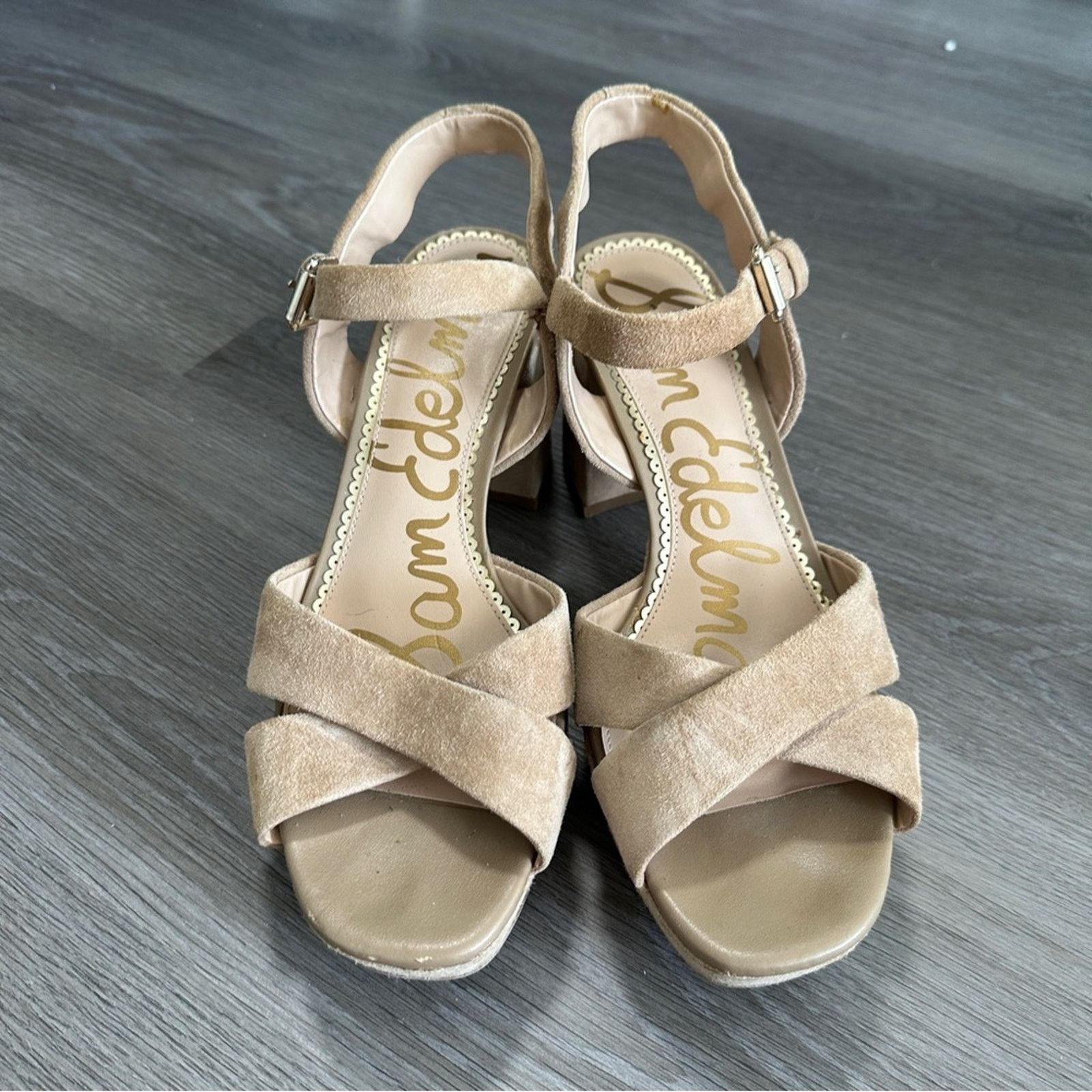 Sam Edelman Sam Edelman Leather Suede Beige Cream Strappy Block Heels 9 Size US 9 / IT 39 - 2 Thumbnail