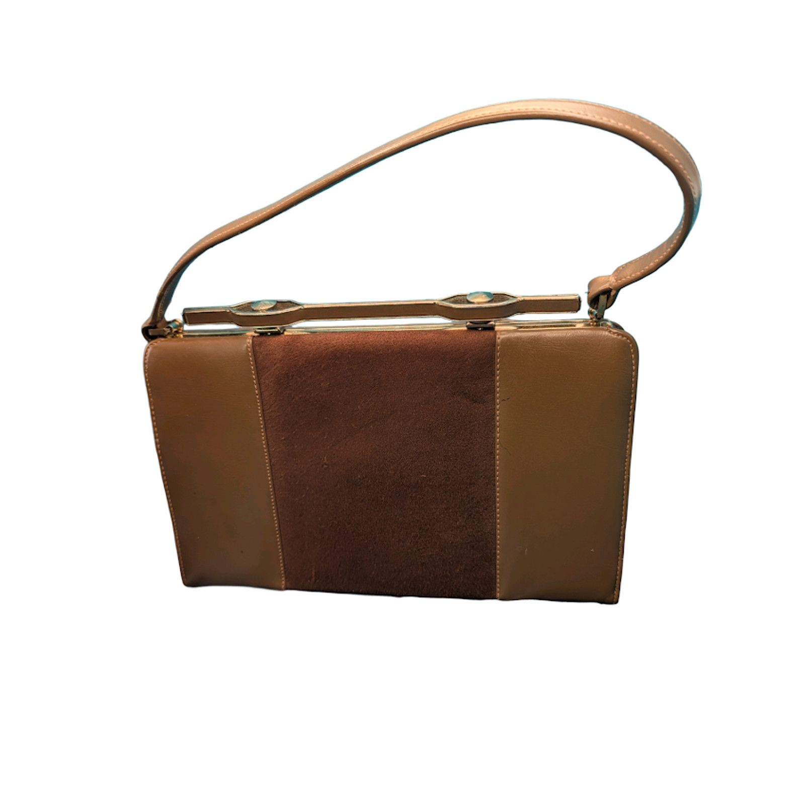 The Unbranded Brand Vintage Brown Structured Frame Handbag with Top Handle Size ONE SIZE - 1 Thumbnail